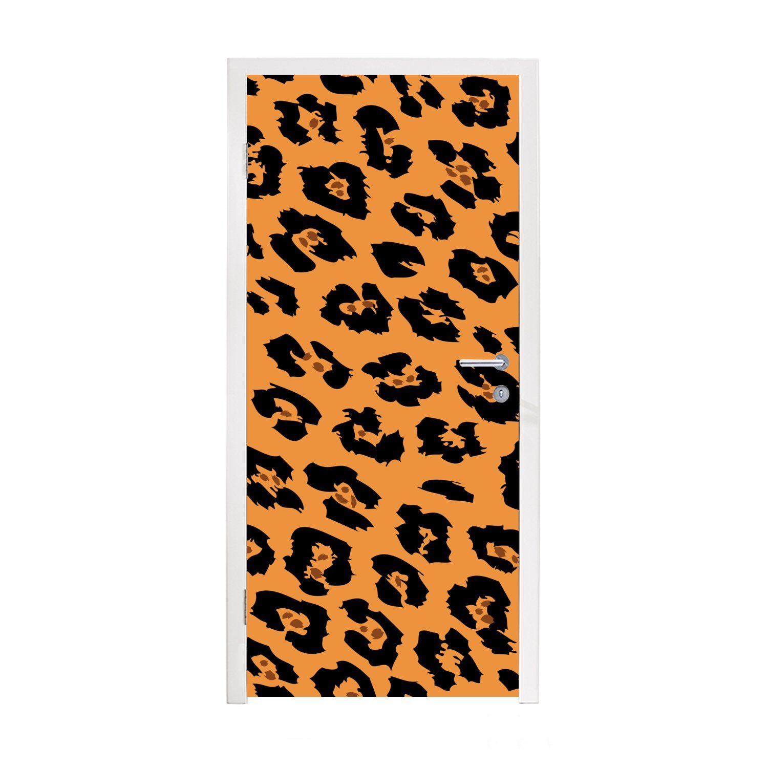 MuchoWow Türtapete Pantherdruck - Orange - Schwarz, Matt, bedruckt, (1 St), Fototapete für Tür, Türaufkleber, 75x205 cm