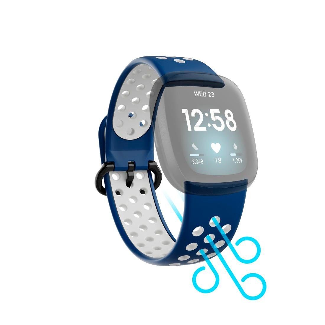 Hama Smartwatch-Armband Ersatzarmband für Fitbit Versa 3/4/Sense (2), Silikon, 22 cm/21 cm dunkelblau | Uhrenarmbänder
