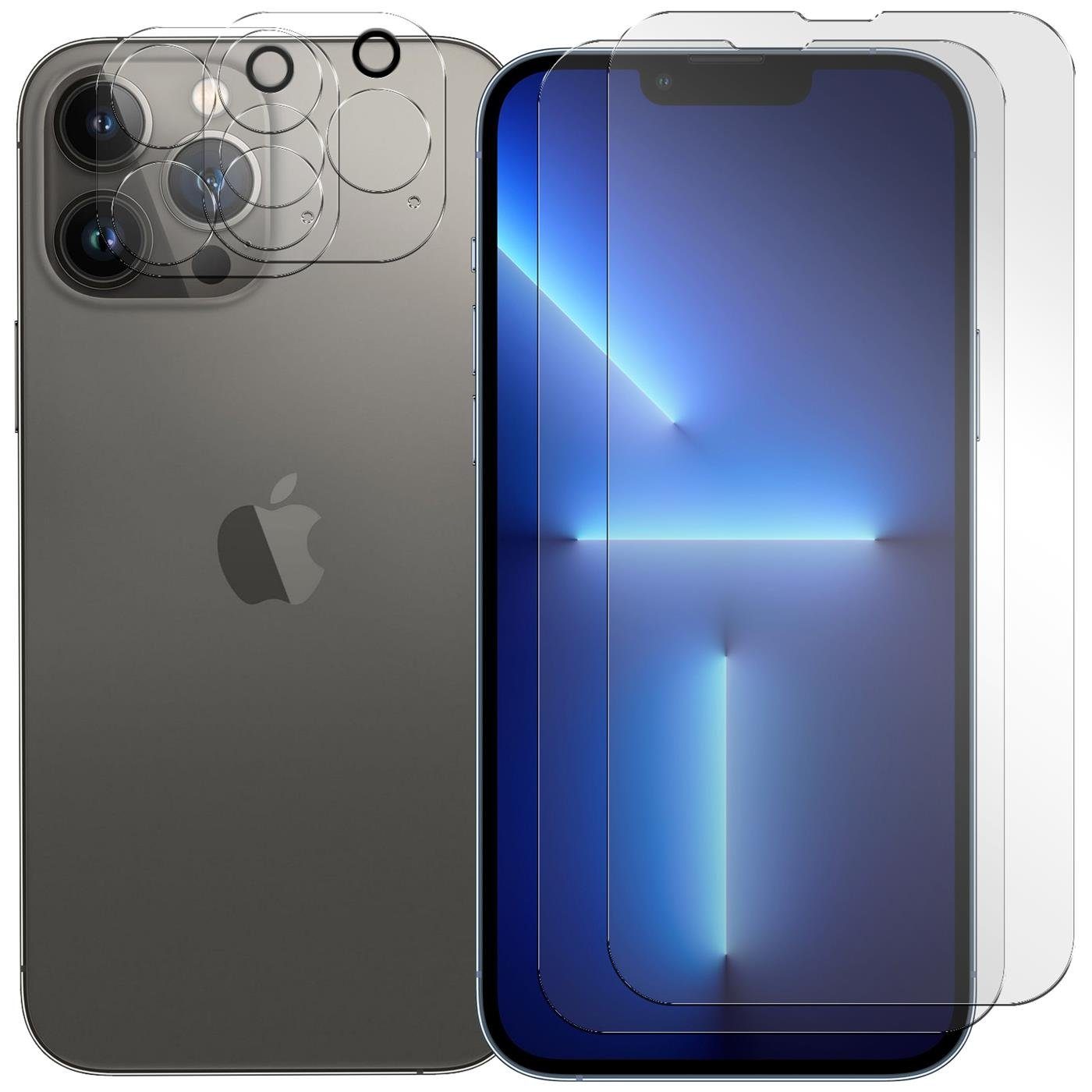 CoolGadget Schutzfolie Panzerfolie für iPhone 13 Pro, (Spar-Set 4in1, 2x Displayschutz, 2x Kameraschutz), Panzerglas Schutzfolie für Apple iPhone 13 Pro Folie