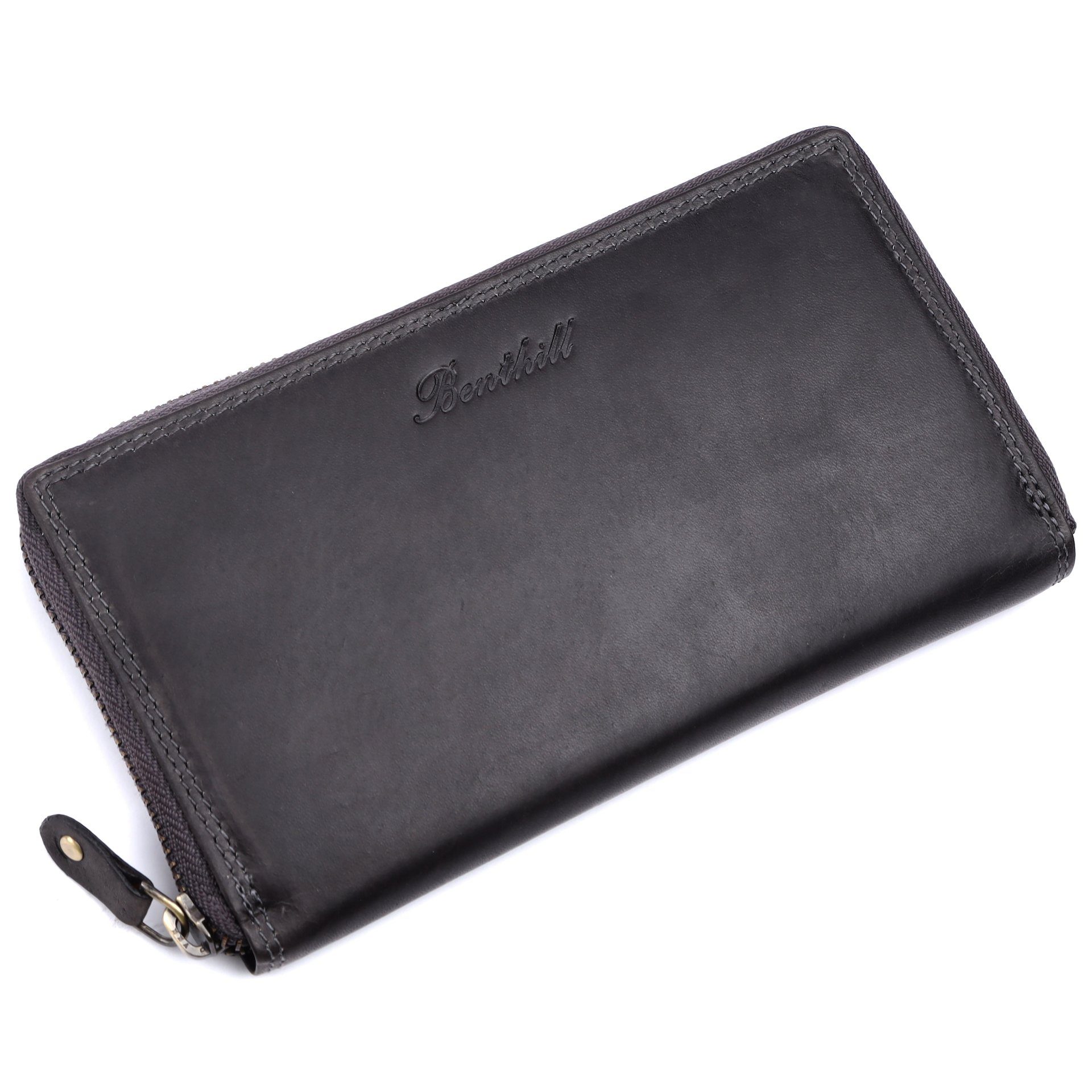 Geldbörse Damen Echt Leder Langes Portemonnaie RFID Vintage Geldbeutel Langbörse