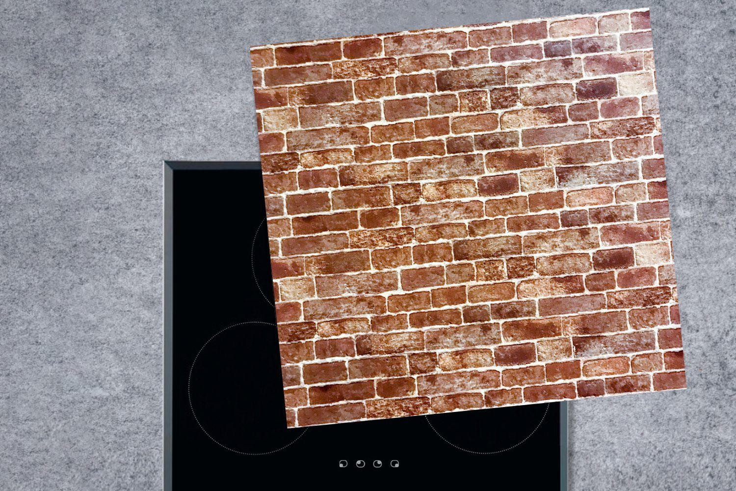 MuchoWow Herdblende-/Abdeckplatte Ceranfeldabdeckung, für cm, (1 - Vinyl, 78x78 Backstein küche Braun Weiß - Arbeitsplatte Wand, - tlg)