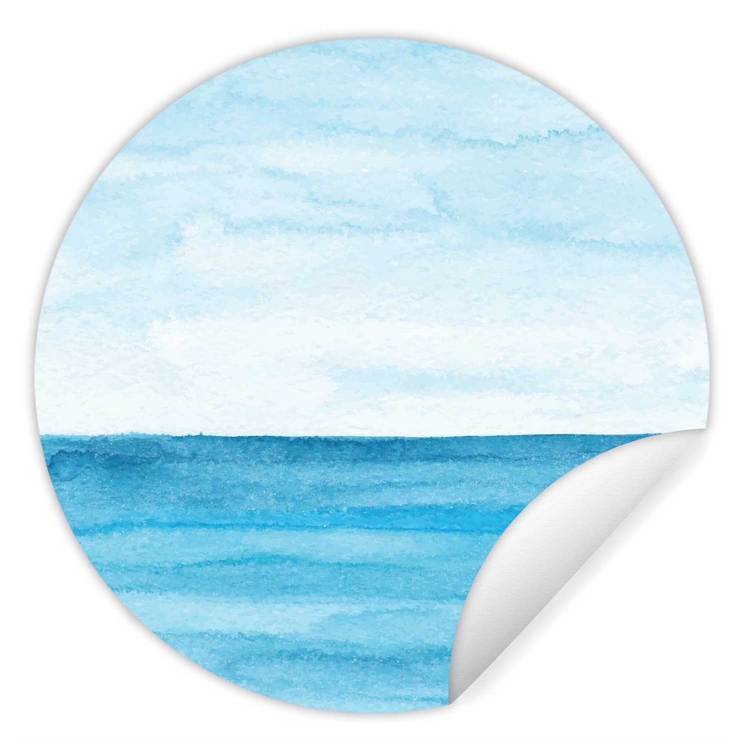 MuchoWow Wandsticker Meer - Aquarell - Blau (1 St), Tapetenkreis für Kinderzimmer, Tapetenaufkleber, Rund, Wohnzimmer | Wandtattoos