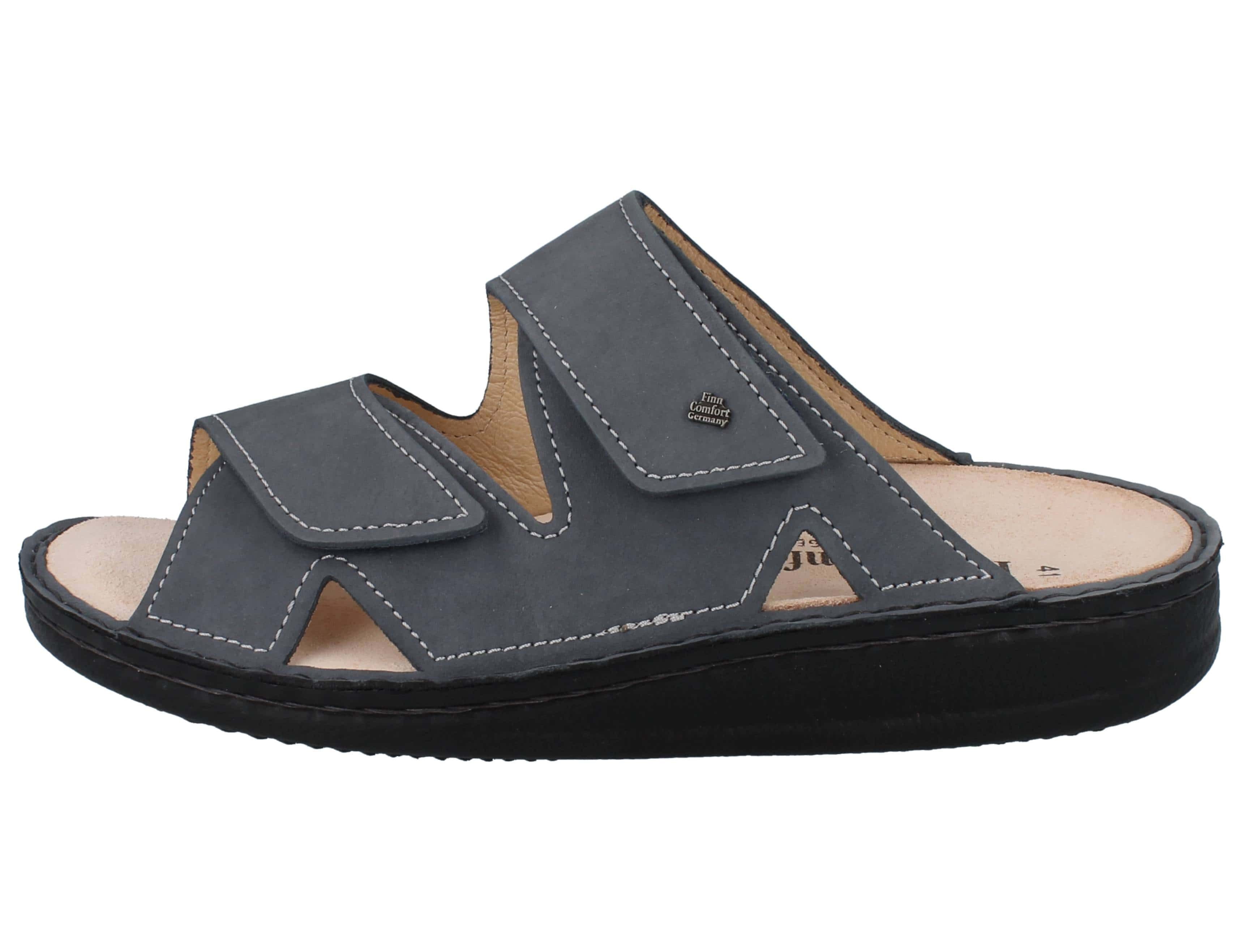 Finn Comfort FINN COMFORT Danzig Soft Herren Pantolette blau Nubukleder - Größe: Hausschuh Wechselfußbett