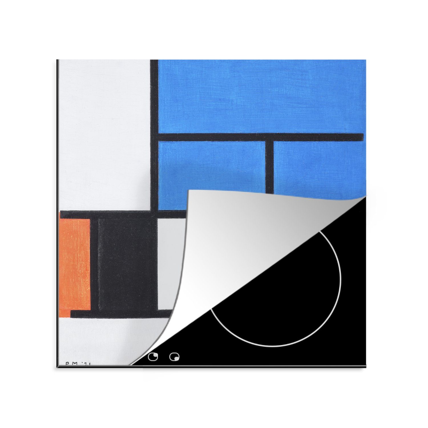 MuchoWow Herdblende-/Abdeckplatte Komposition mit Blau, Rot, Schwarz, Gelb und Grau - Piet Mondrian, Vinyl, (1 tlg), 78x78 cm, Ceranfeldabdeckung, Arbeitsplatte für küche