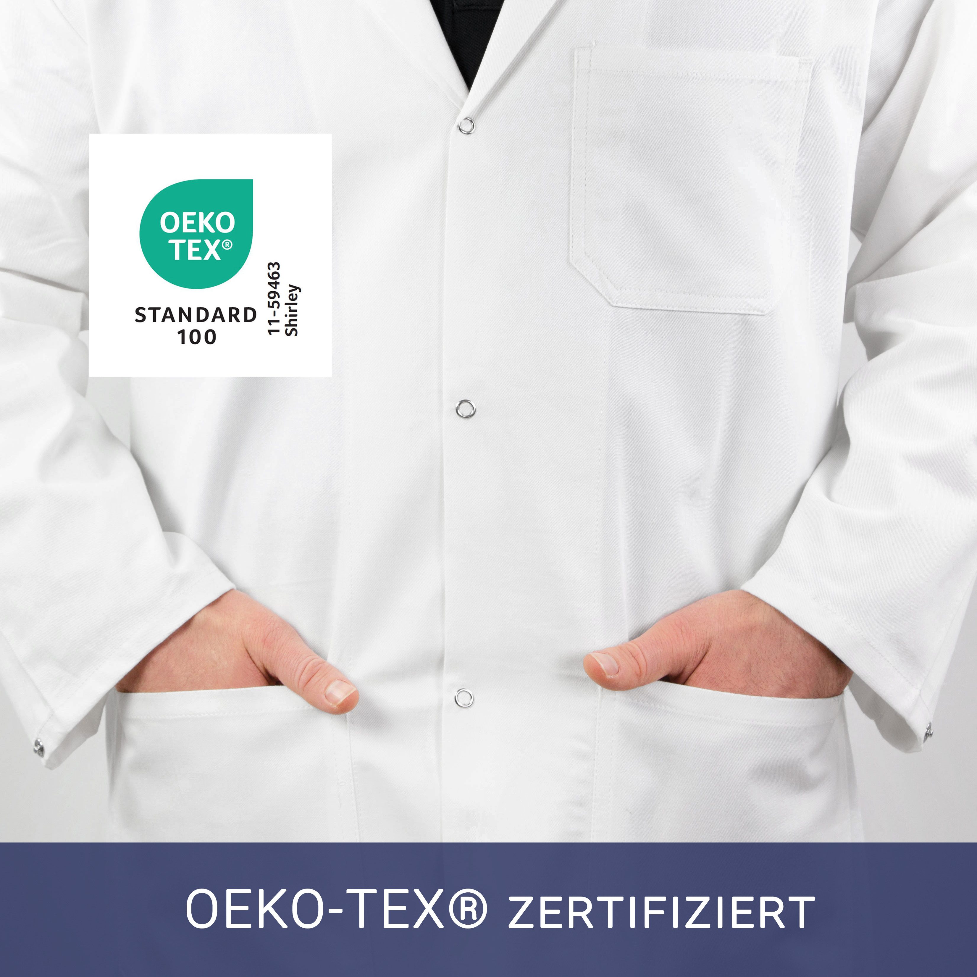 ZOLLNER Arztkittel 65% Polyester, 35% Baumwolle, Größe 44-56, weiß, mit Druckknöpfe