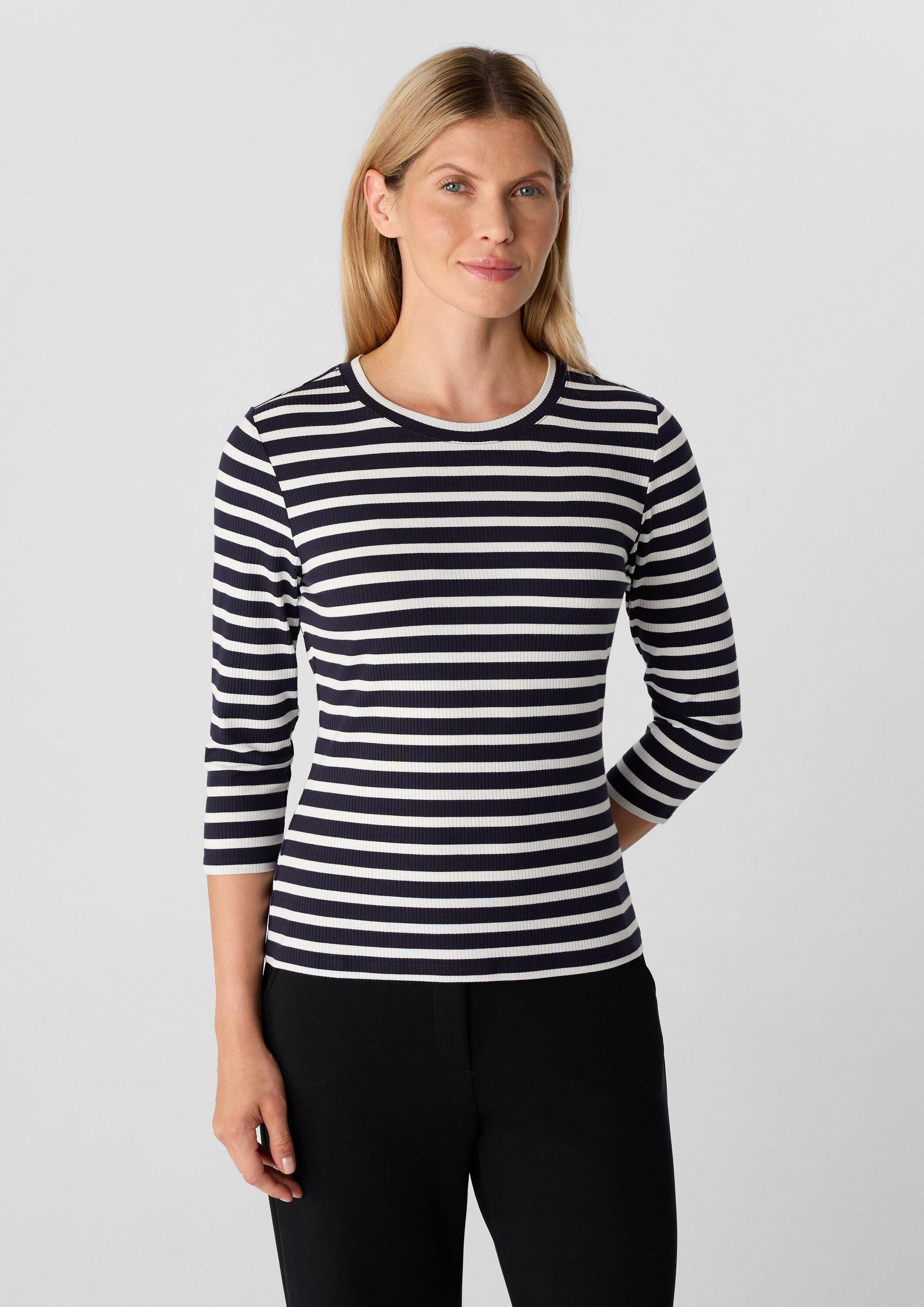 comma 3/4-Arm-Shirt T-Shirt Geripptes Slim-Fit-Shirt mit 3/4-Ärmeln günstig online kaufen