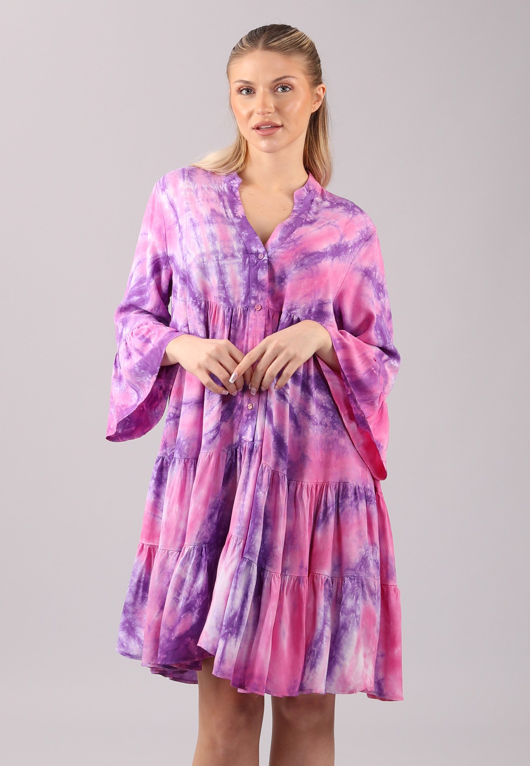 YC Fashion & Style Tunikakleid "Batik-Tunika in Pink aus kühlender Viskose" Boho, Hippie