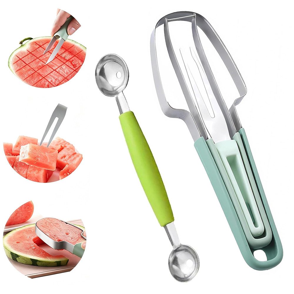 AFKSMILE Obstschneider Melonenschneider Obstschneider 3-in-1Edelstahl Wassermelonen Schneider, (1-tlg), Melonenausstecher,Obstschneider Melone,Melonenmesser,Melonen Schneider