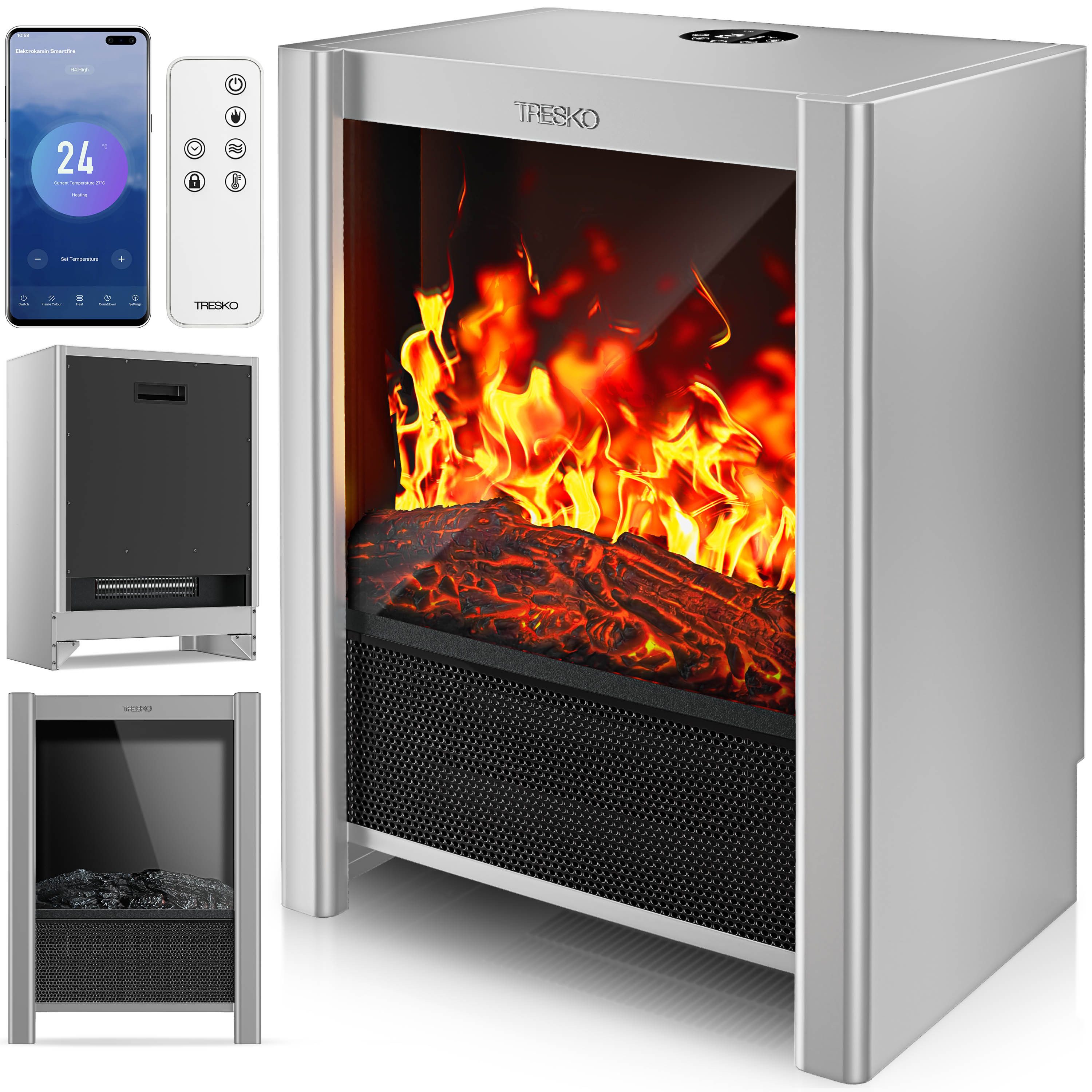 TRESKO Heizstrahler TRESKO® Elektrokamin mit Heizung & Fernbedienung 2000W, WiFi App, mit Heizung & Fernbedienung 2000W, WiFi App Kamin