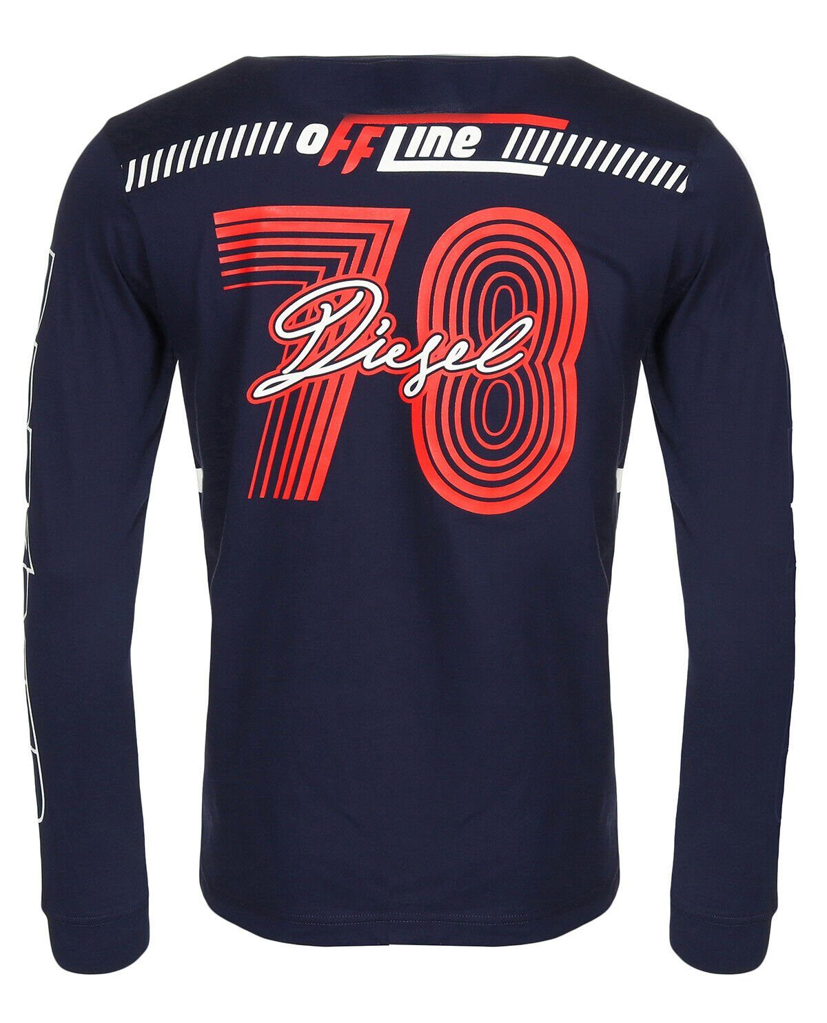 Longsleeve Herren Steppnaht, Blau Diesel T-JOE-LS-SC Langarm, Kontrast Diesel Motiv, Shirt Longsleeve