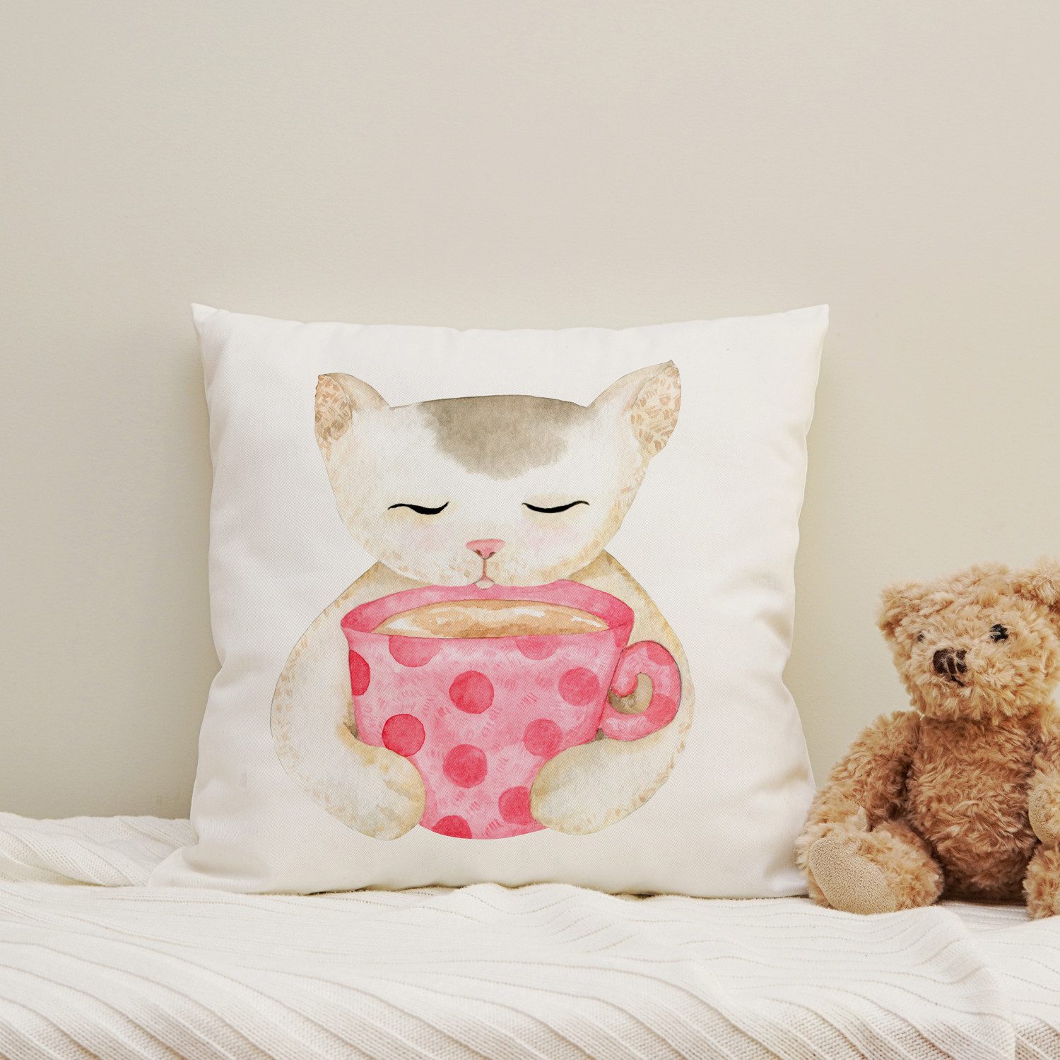 queence Декоративные подушки Katze mit Kakao, Подушкиhülle mit HD Premium Druck, geruchsneutral, 40x40cm