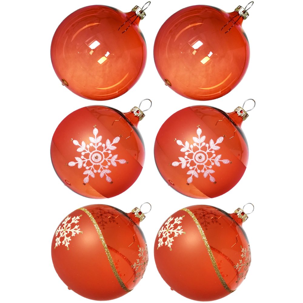 Mix-Box Thüringer (6 Weihnachtsbaumkugel St), Weihnachtskugel mundgeblasen, Glasdesign orange handbemalt