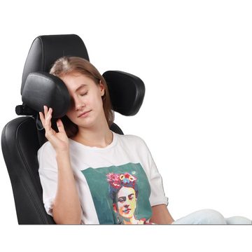 EasyTravel ergonomisches Auto Reise Kopfkissen - Kunstleder schwarz / Doppelnaht Camping Sat-Anlage