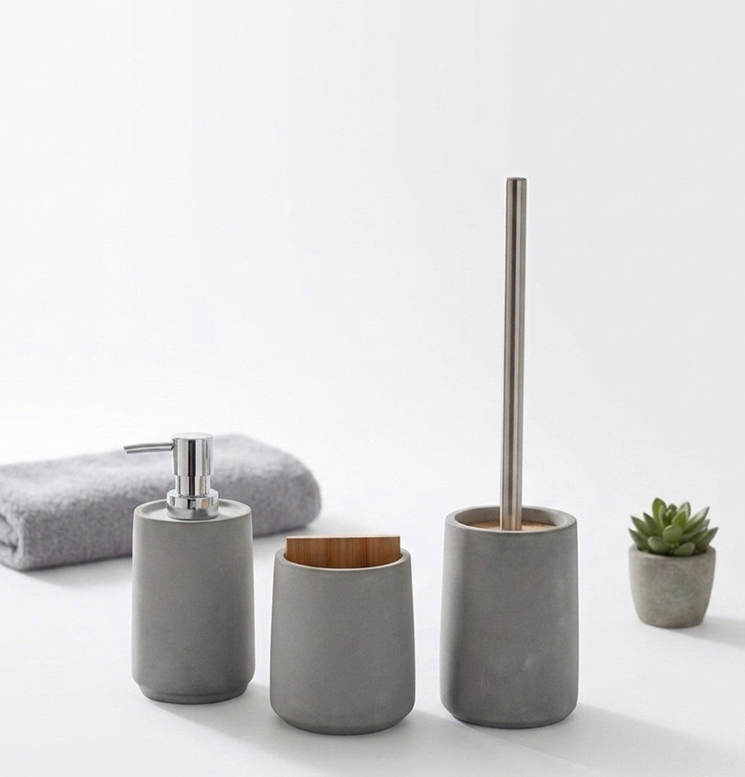 axentia Badaccessoire-Set Turin, 3 tlg., 3-teilig aus Beton