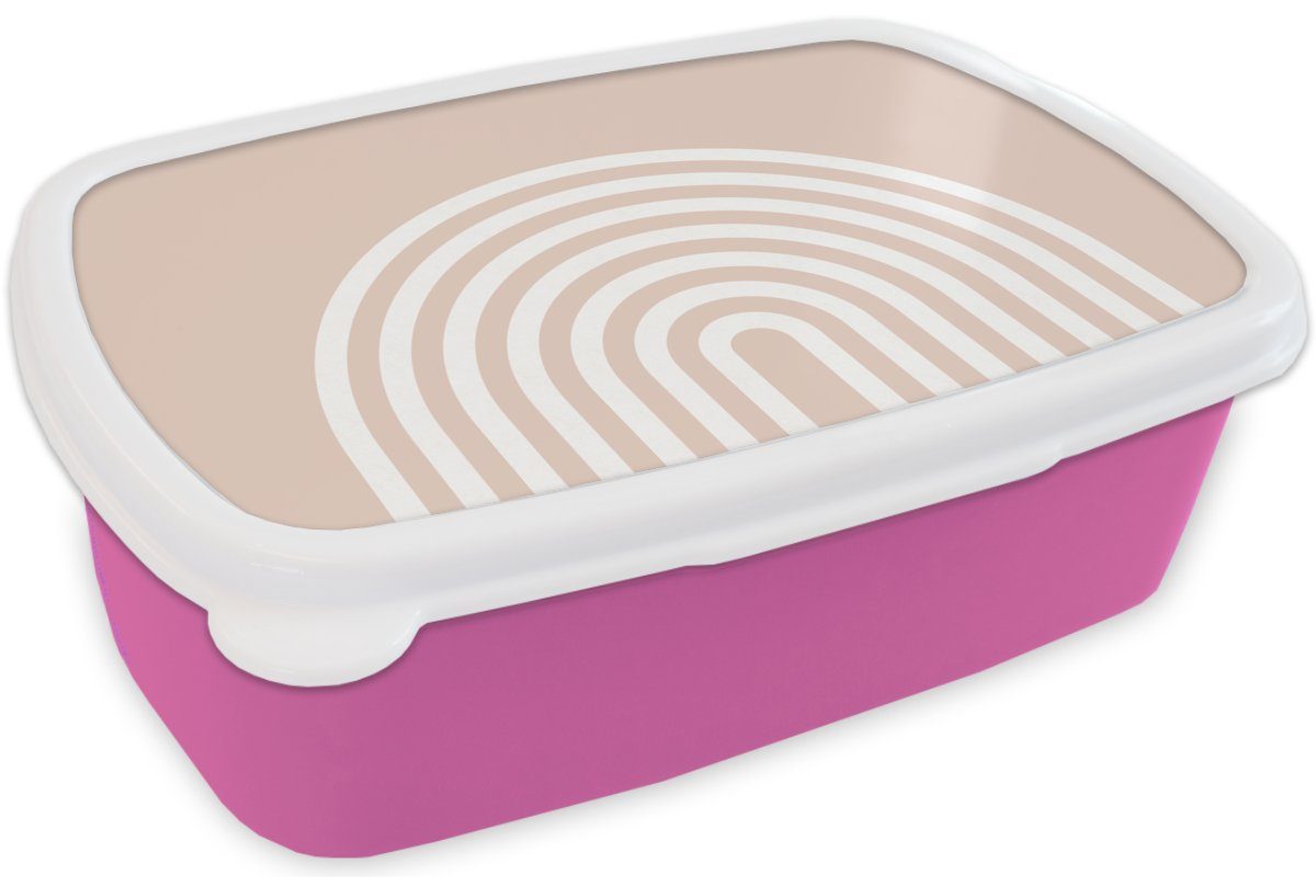 Kunststoff, Lunchbox Brotbox Erwachsene, MuchoWow Weiß Mädchen, Regenbogen - Brotdose Kunststoff - Rosa, Kinder, für Snackbox, (2-tlg), - - Abstrakt Kunst