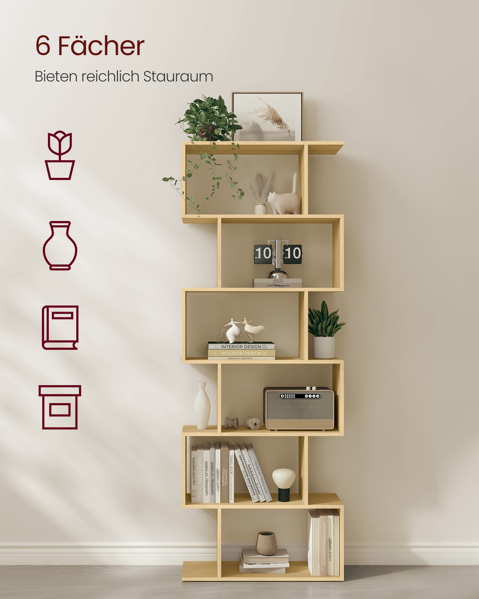 VASAGLE Bücherregal 2er Set Standregal mit 6 Ebenen, 1-tlg., Wohnzimmer Schlafzimmer Büro, freistehend, modern, zur Präsentation – Bild 3 von 5