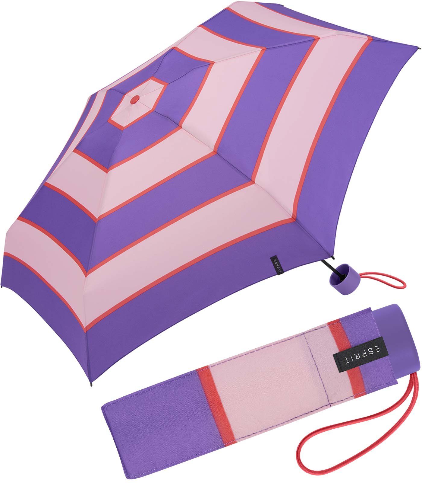 Esprit Taschenregenschirm Mini Regenschirm Petito Collegiate Stripe, winzig klein, mit Streifen-Muster - deep lavender lila-altrosa