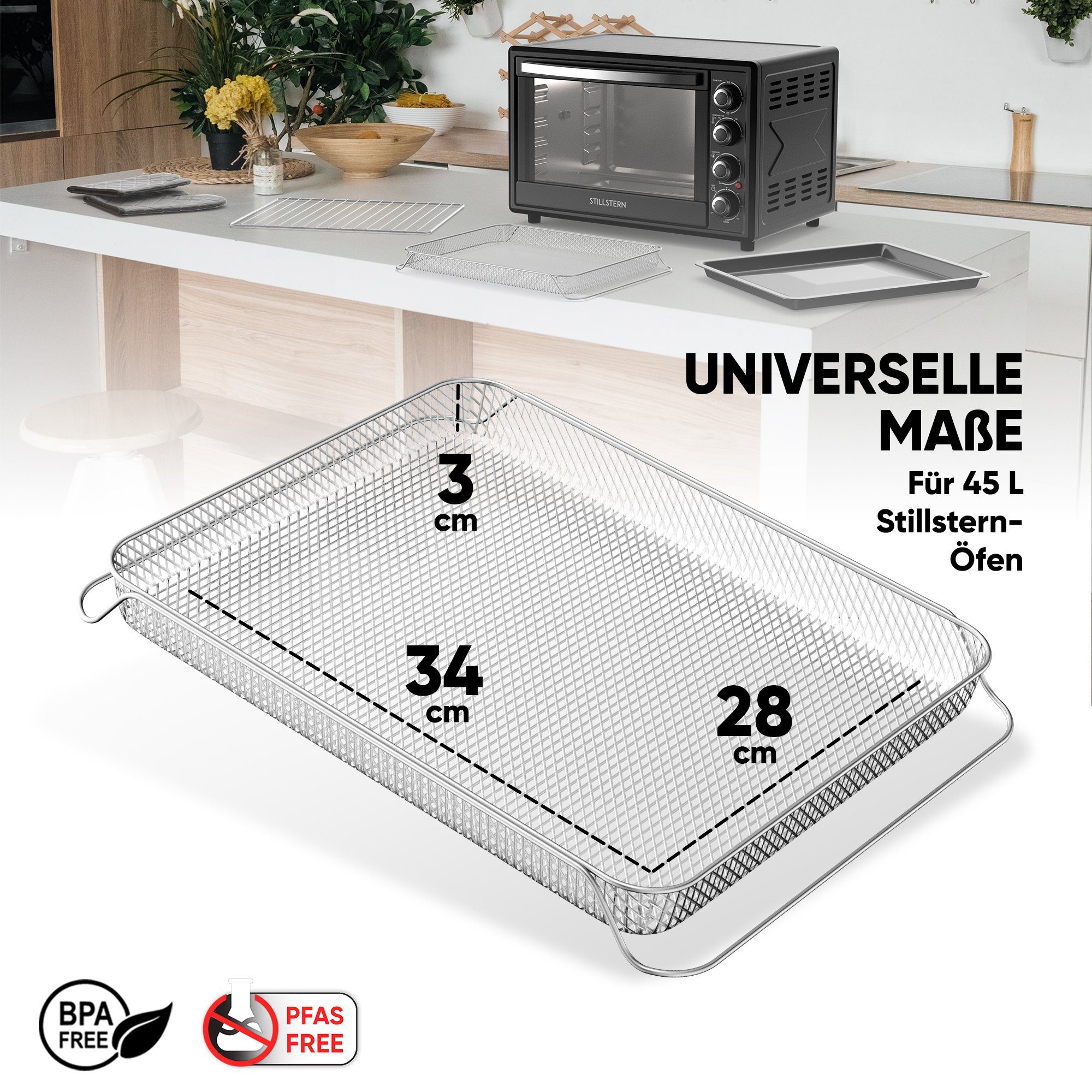 Stillstern Backblech Original Airfryer-Einsatz für Stillstern 25L Minibackofen, Edelstahl