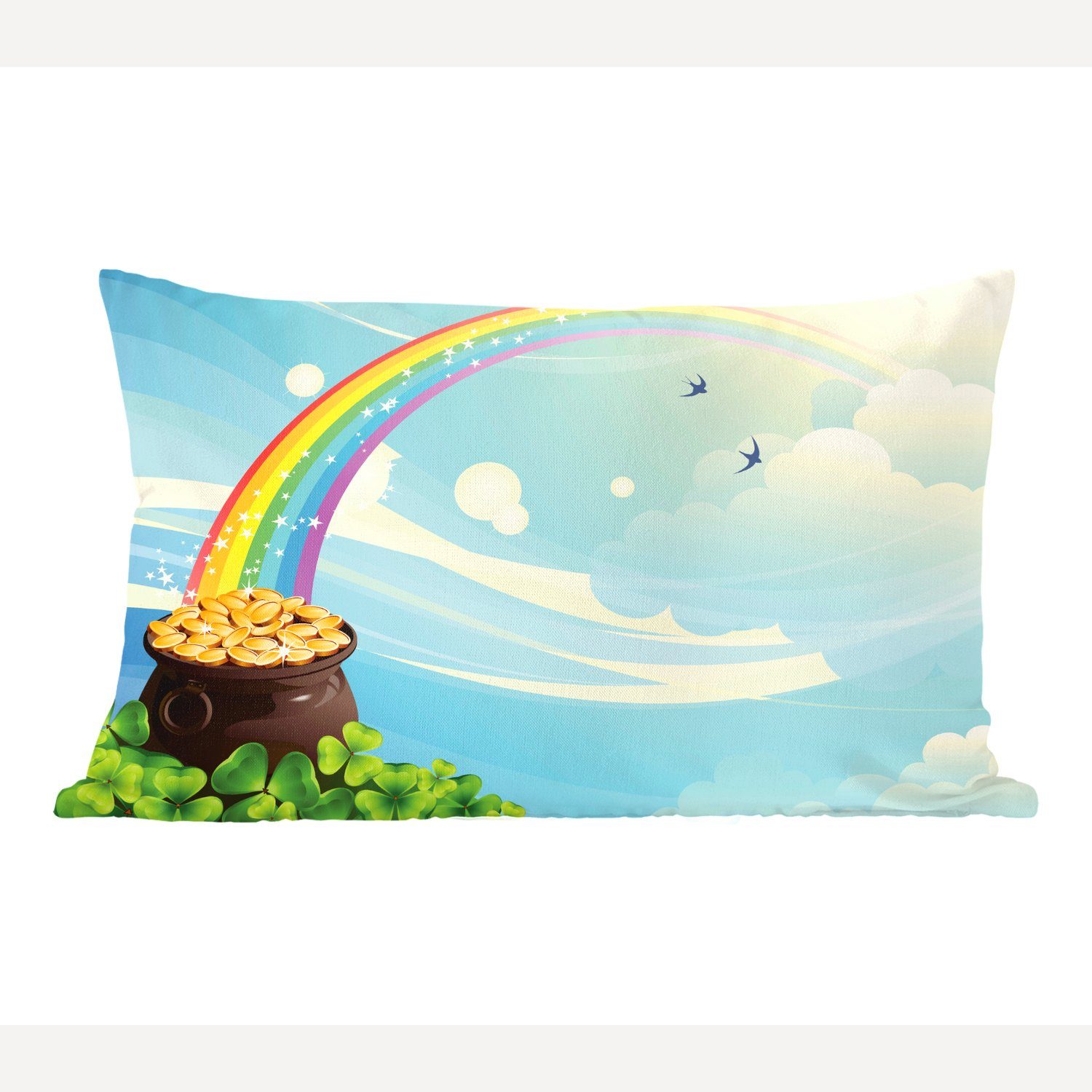 MuchoWow Dekokissen Eine Illustration eines Regenbogens unter einem bewölkten Himmel, Wohzimmer Dekoration, Zierkissen, Dekokissen mit Füllung, Schlafzimmer