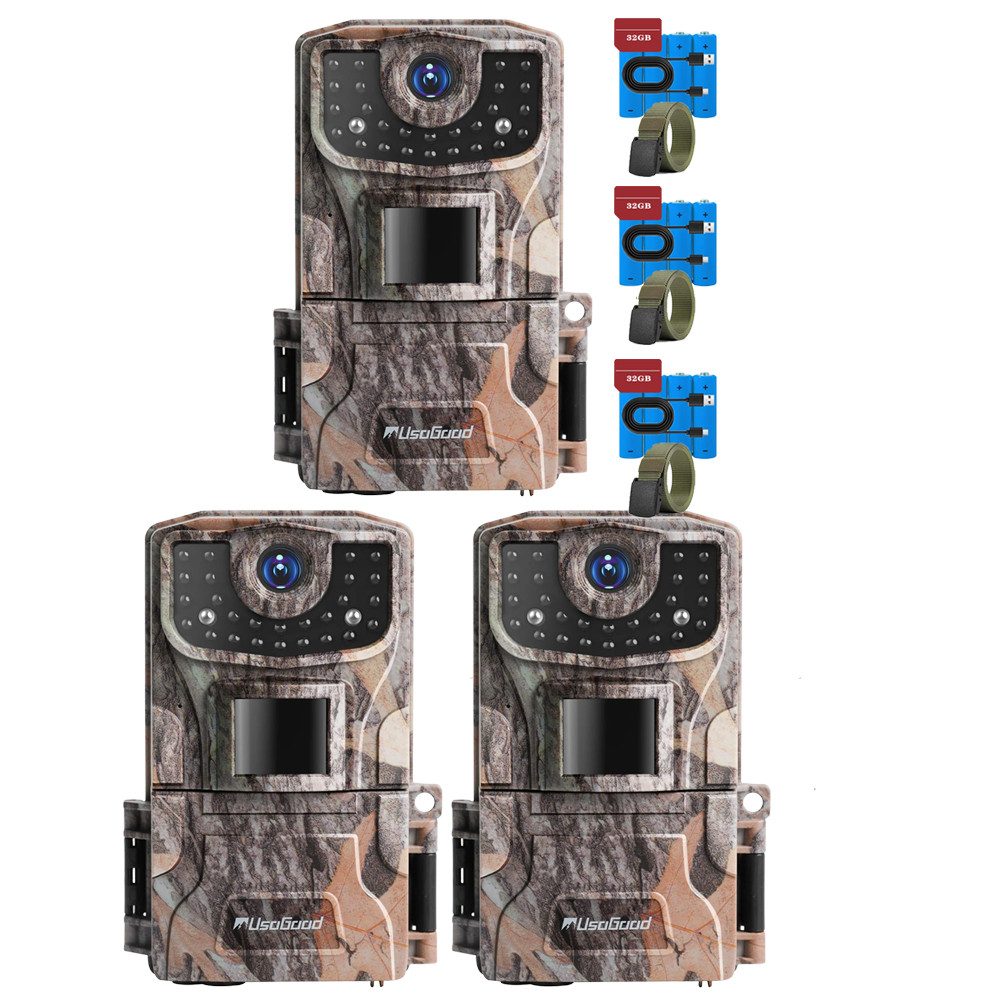 Usogood Wildkamera 2K 36MP Wildkamera Ohne WLAN, Wildtierkamera 850nm IR LEDs (Außenbereich, für die Tierbeobachtung Heim Sicherheit, mit Bewegungsmelder Nachtsicht Wildkamera Testsieger Jagd 0,2s Auslöser, 3-tlg., 120° Erfassungswinkel Infrarot Nachtsichtkamera Outdoor Testsieger, für den Garten mit 32GB Speicherkarte & 4 AA-Batterien)
