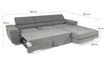 MOEBLO Ecksofa BUZZ TWIN, mit Schlaffunktion, mit Bettkasten Funktionalität Polsterecke, Modulares Sofa Hochwertige Materialien, (BxHxT):275x90x202 cm, mit Relaxfunktion