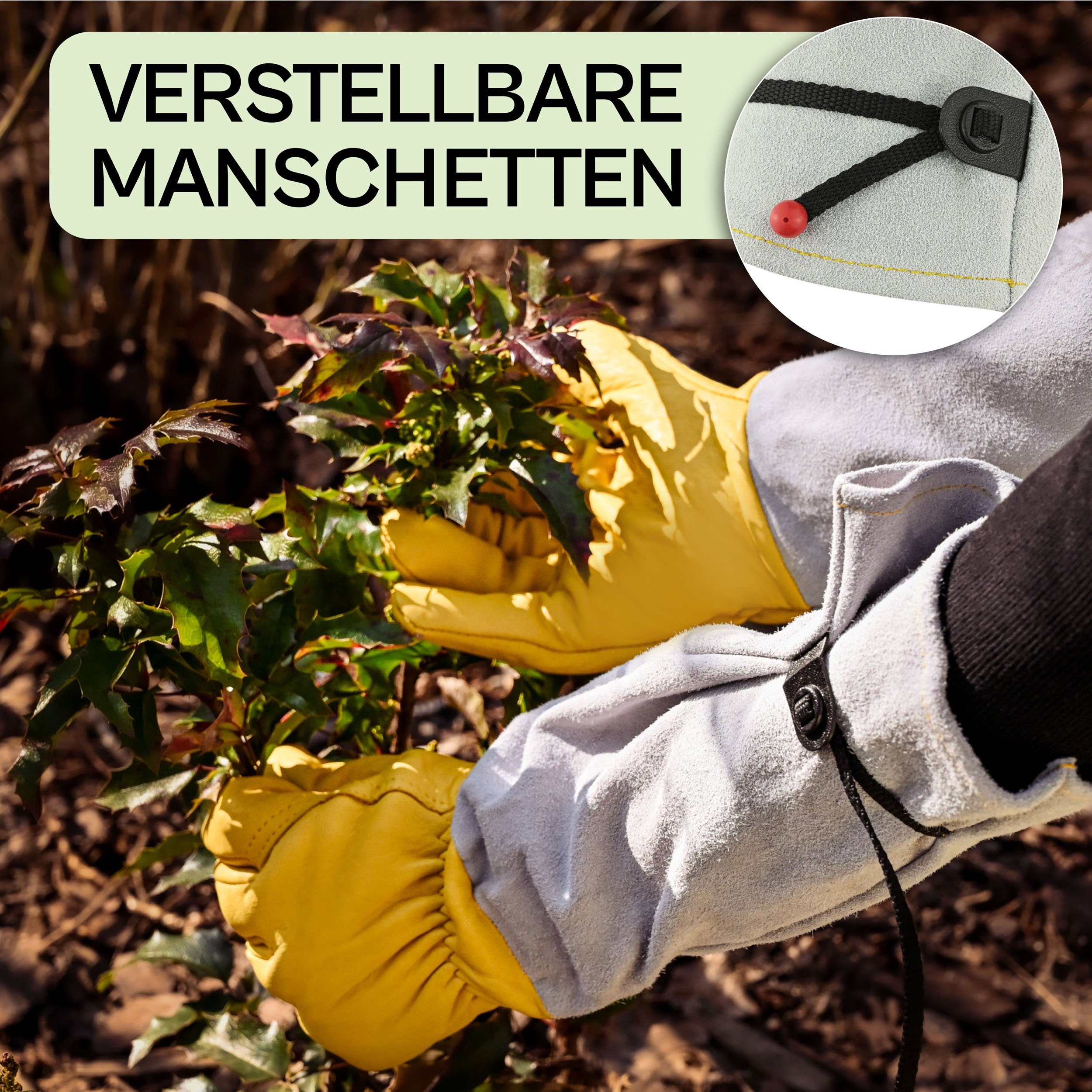 Praknu Gartenhandschuhe Praknu Rosenhandschuhe Dornenfest M Manschetten EN Verstellbare - (Packung) - Leder Zertifiziert 388