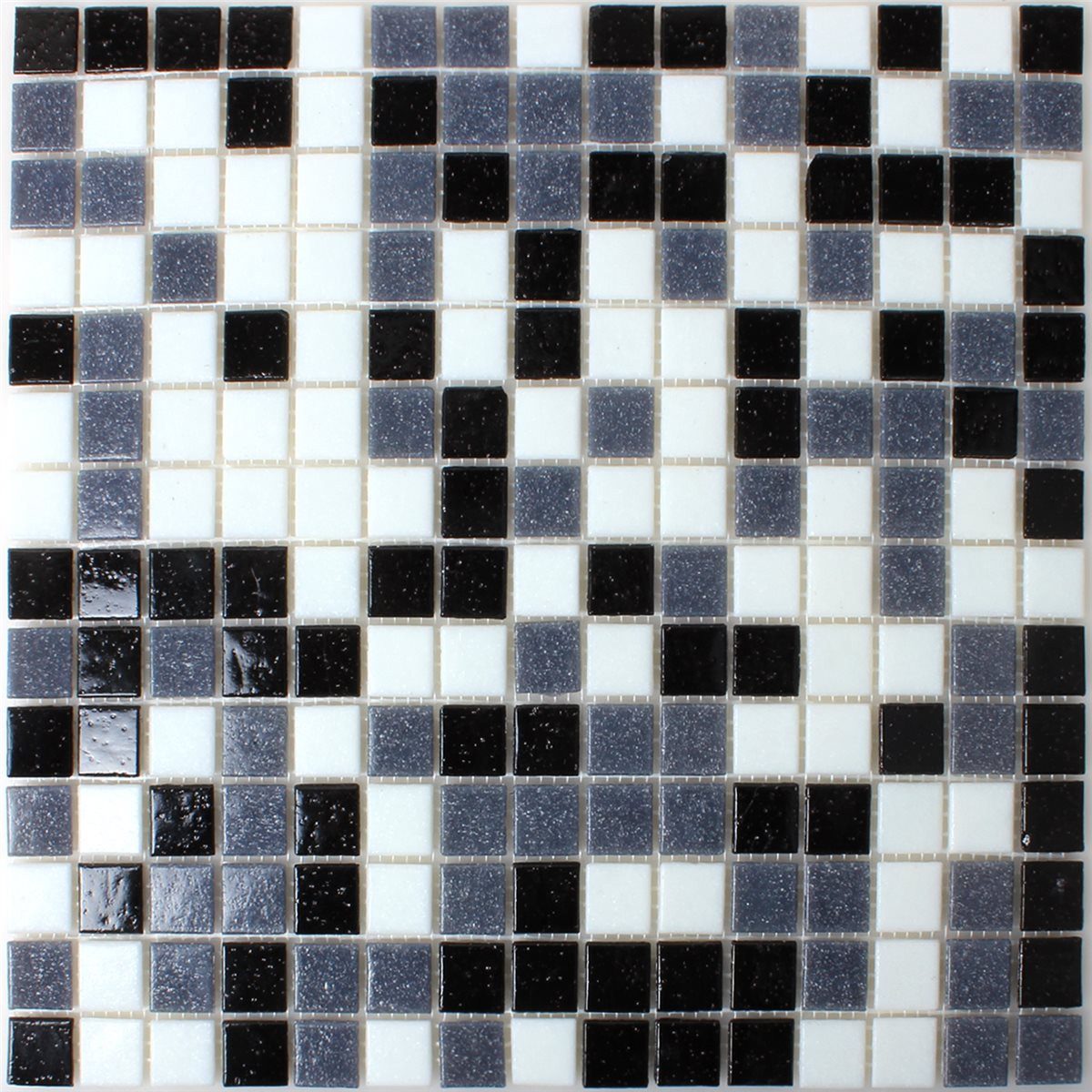 Mosafil Mosaikfliesen Mosaikfliesen Glas Weiss Grau Schwarz Mix, Glas 32.700x30.500, weiß-schwarz-grau, Verlegefertig auf ein Netz geklebt - Frostsicher - Wasserfest