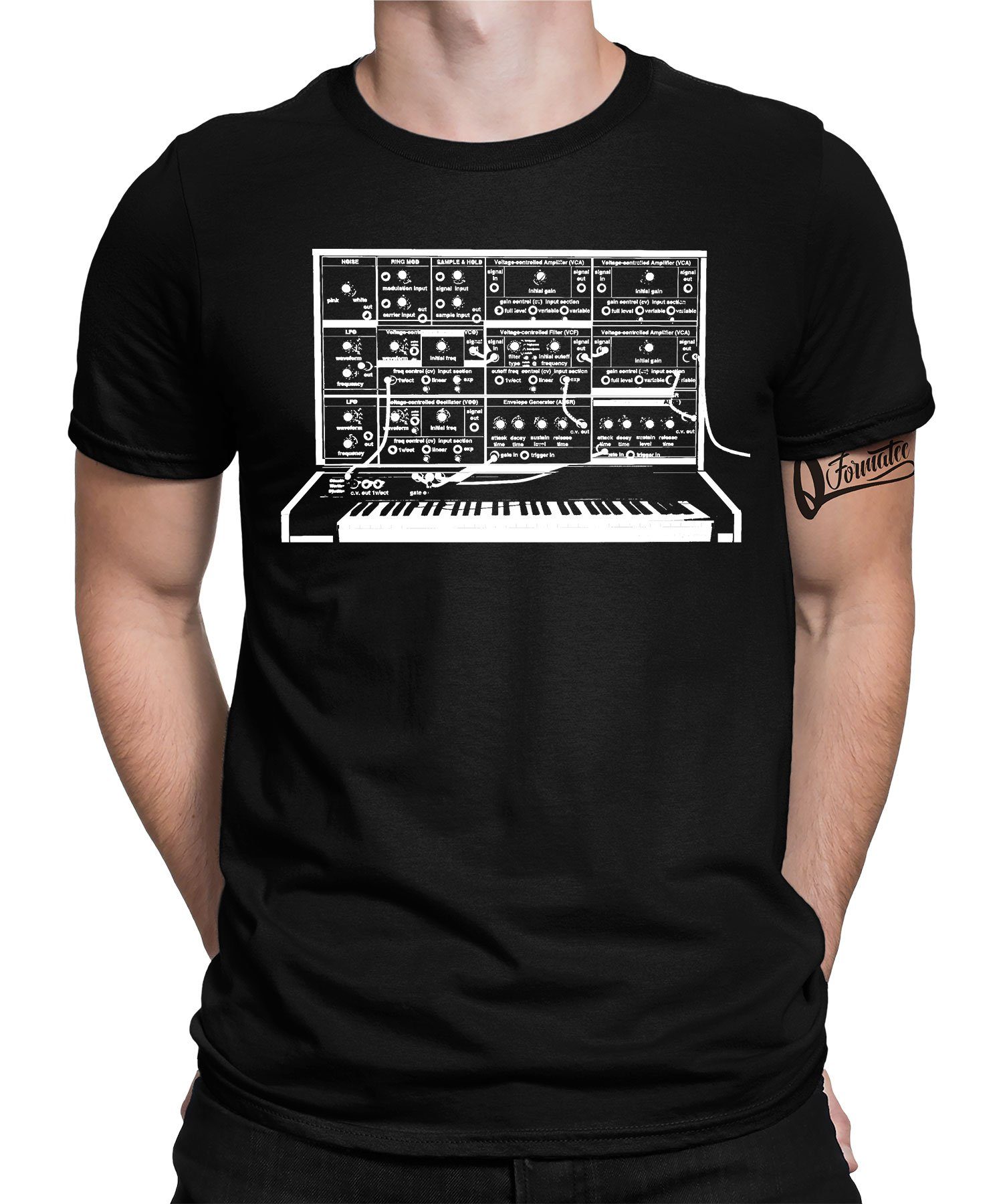 Quattro Formatee Kurzarmshirt Vintage - Elektronische Musiker Synthesizer Herren T-Shirt (1-tlg) Schwarz