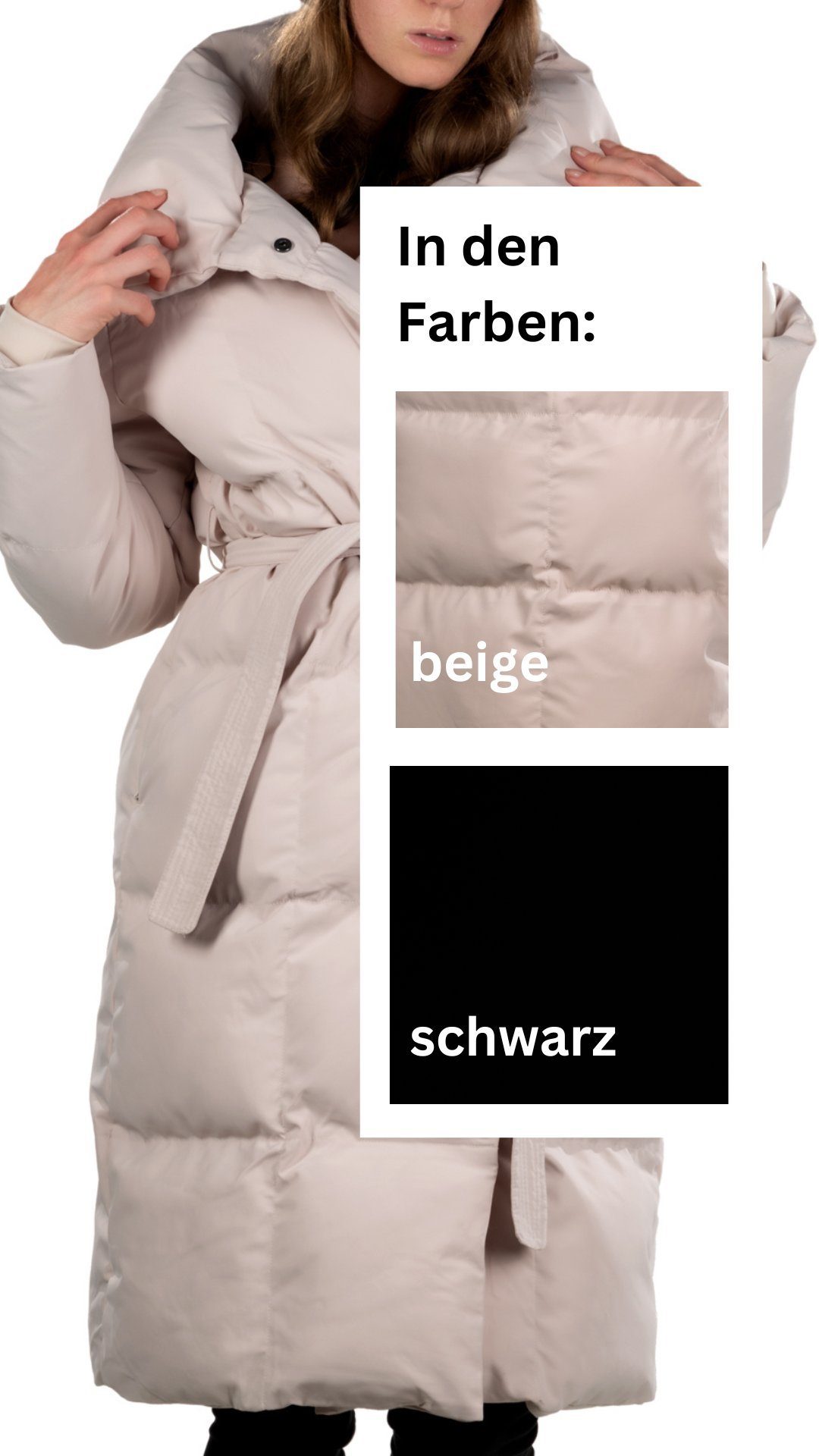 Shorai Steppjacke Steppmantel mit Gürtel hoher wattierter Stehkragen günstig online kaufen