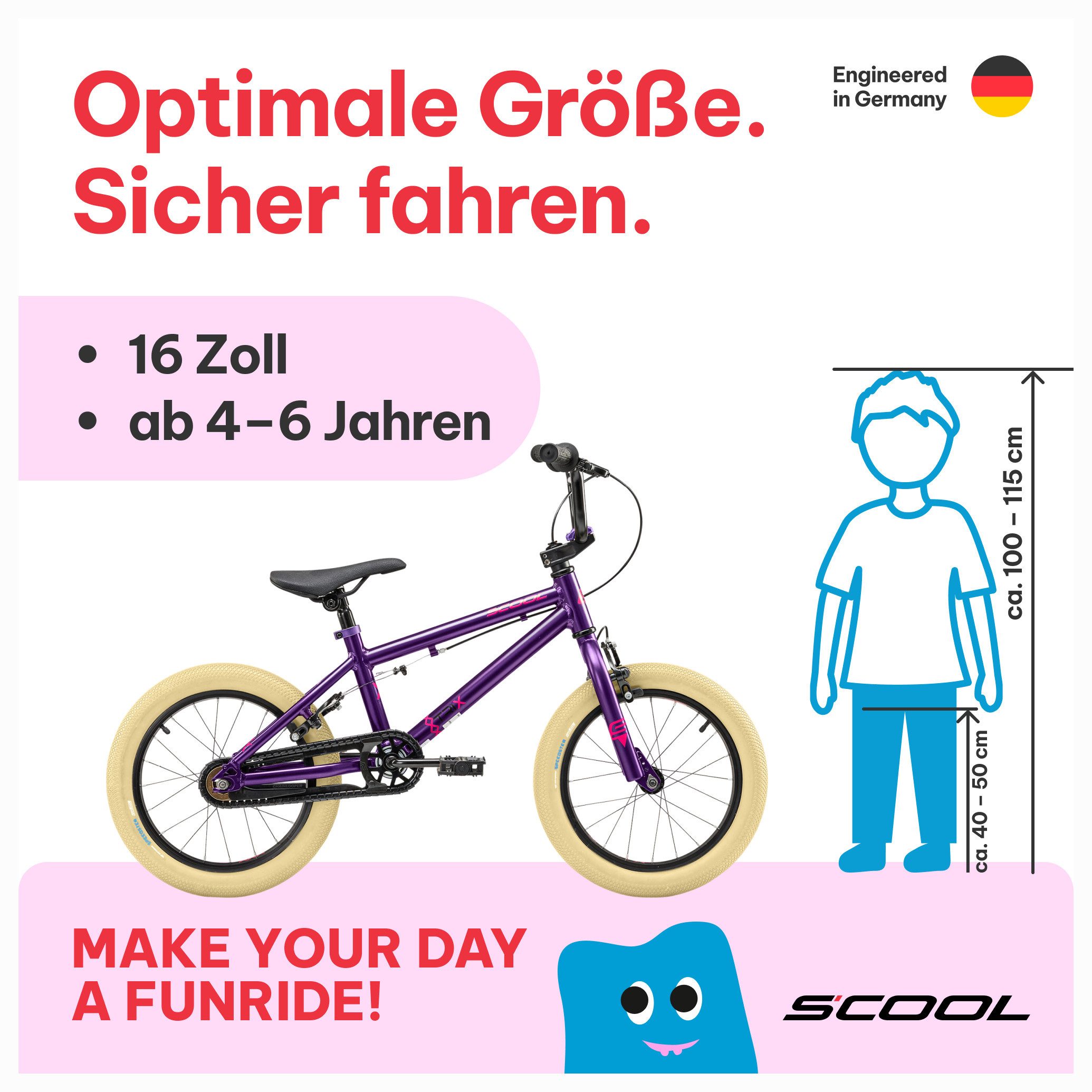 S’COOL BMX-Rad XtriX mini, Freewheel, 1 Gang, 16 Zoll