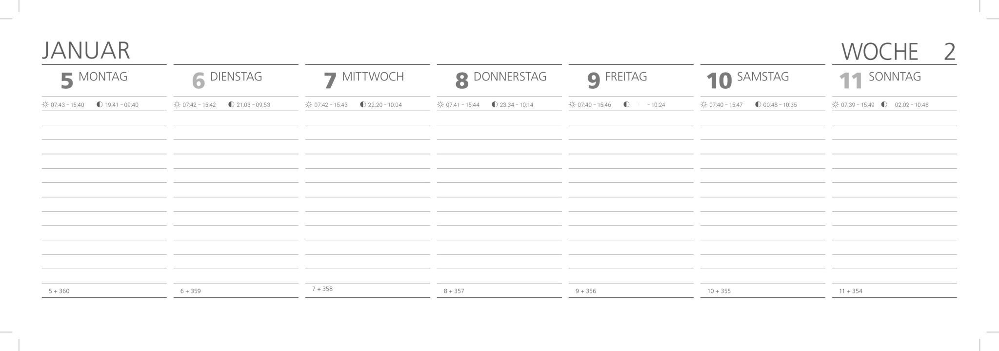 ADINA Tischkalender 2026 ADINA Großer Tischquerkalender XXL 42x13cm dunkelblau