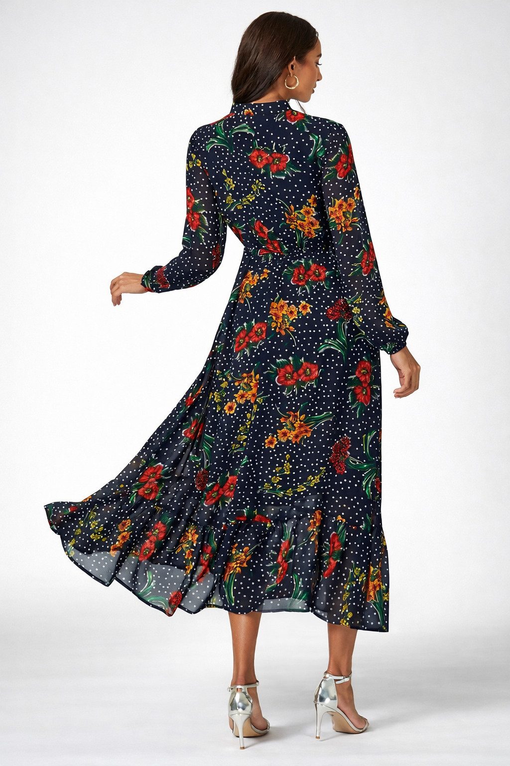 FS Collection Maxikleid Damen Maxikleid in Marineblau mit Blumen- & Punktmuster (XS (EU:36 / UK:8) · S (EU:38 / UK:10) · M (EU:40 / UK:12) · L (EU:42 / UK:14) · XL (EU:44 / UK:16) leicht, fließend, formstabil und pflegeleicht