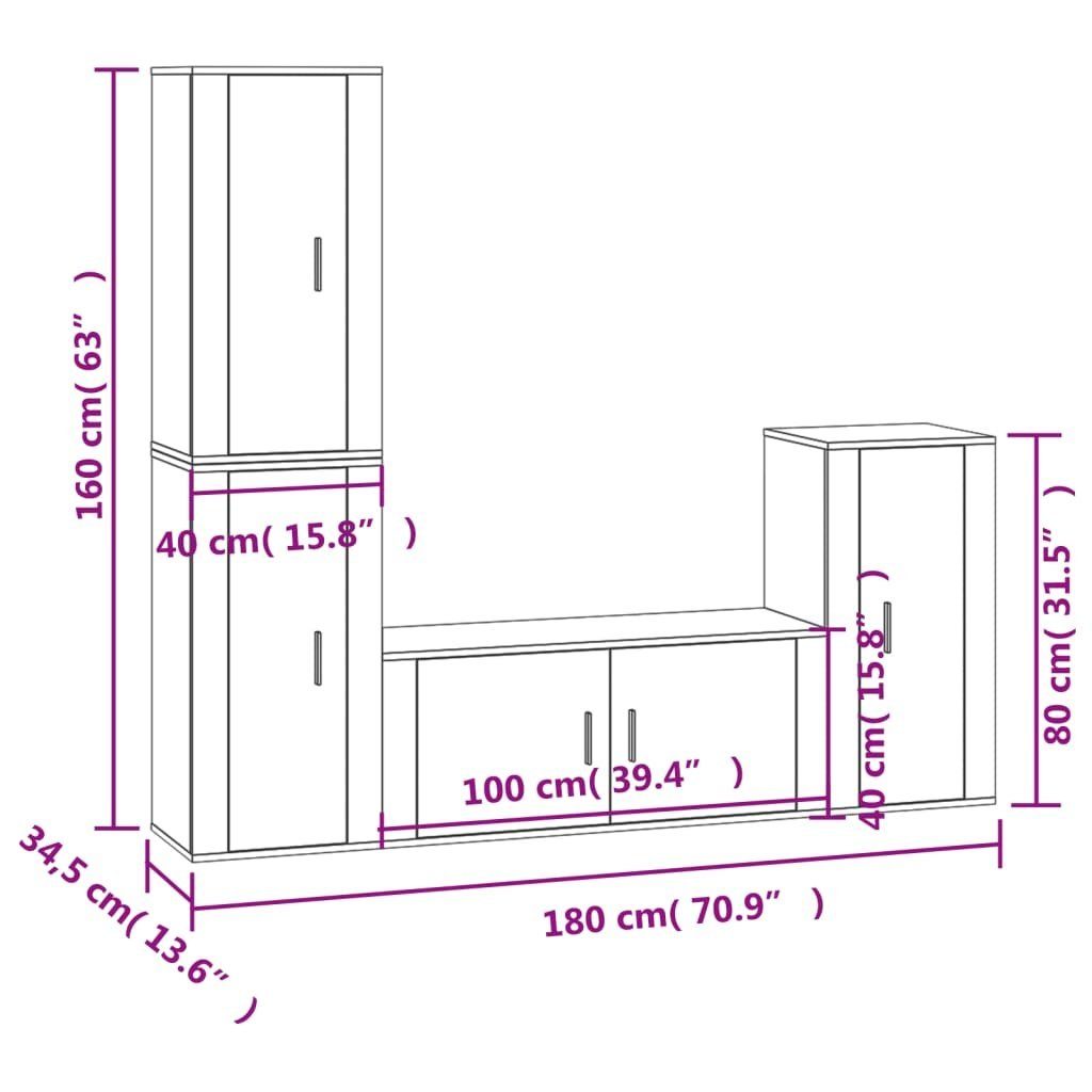 TV-Schrank furnicato Holzwerkstoff TV-Schrank-Set 4-tlg. Weiß