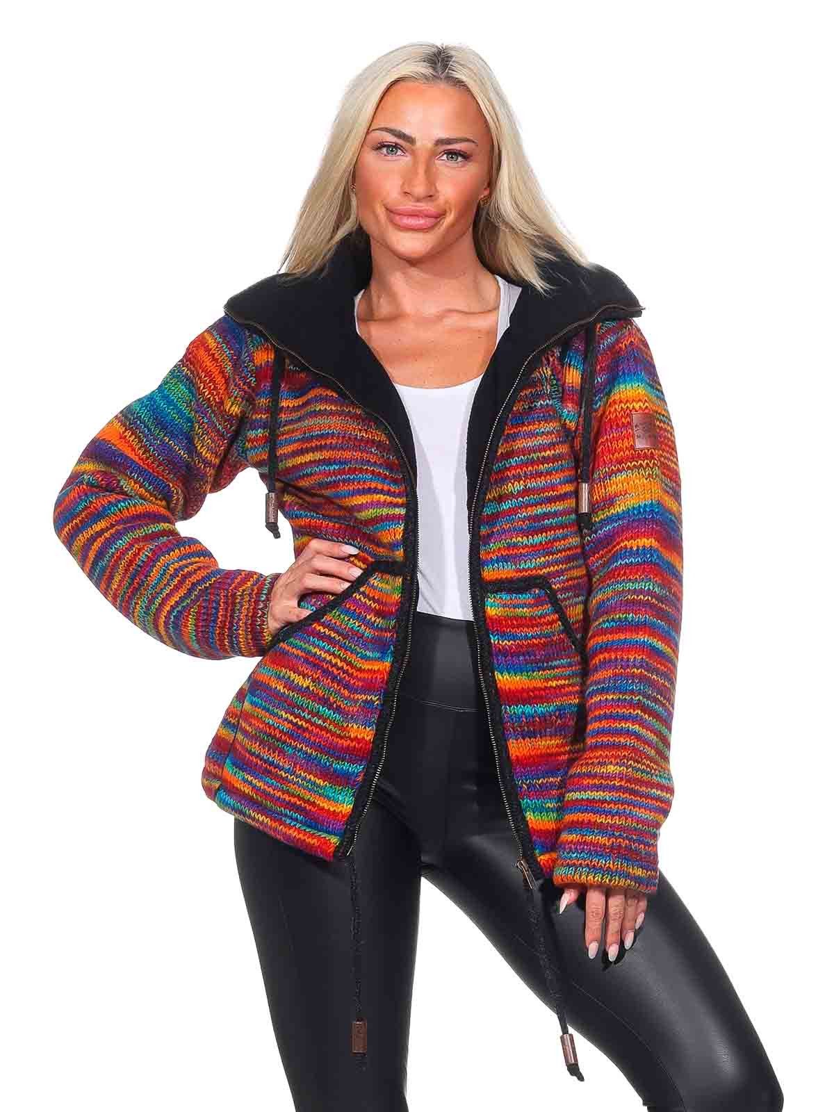 KUNST UND MAGIE Strickjacke Strickjacke Wolle Bunte Regenbogen Fleecefutter günstig online kaufen