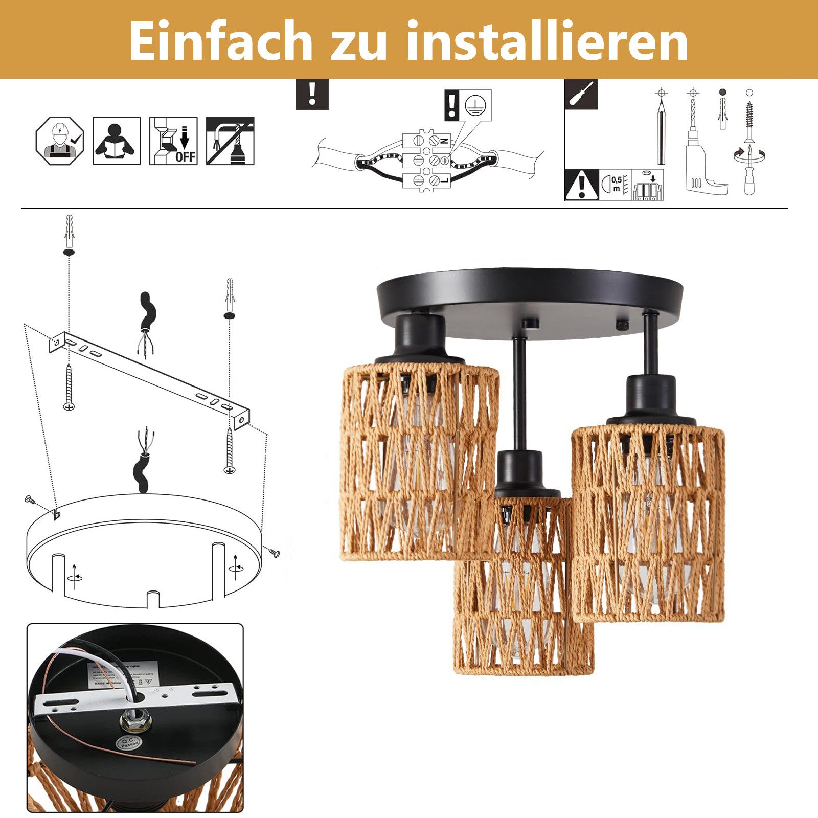 Lapamax LED Deckenleuchte Rattan Deckenleuchte Hängend günstig online kaufen