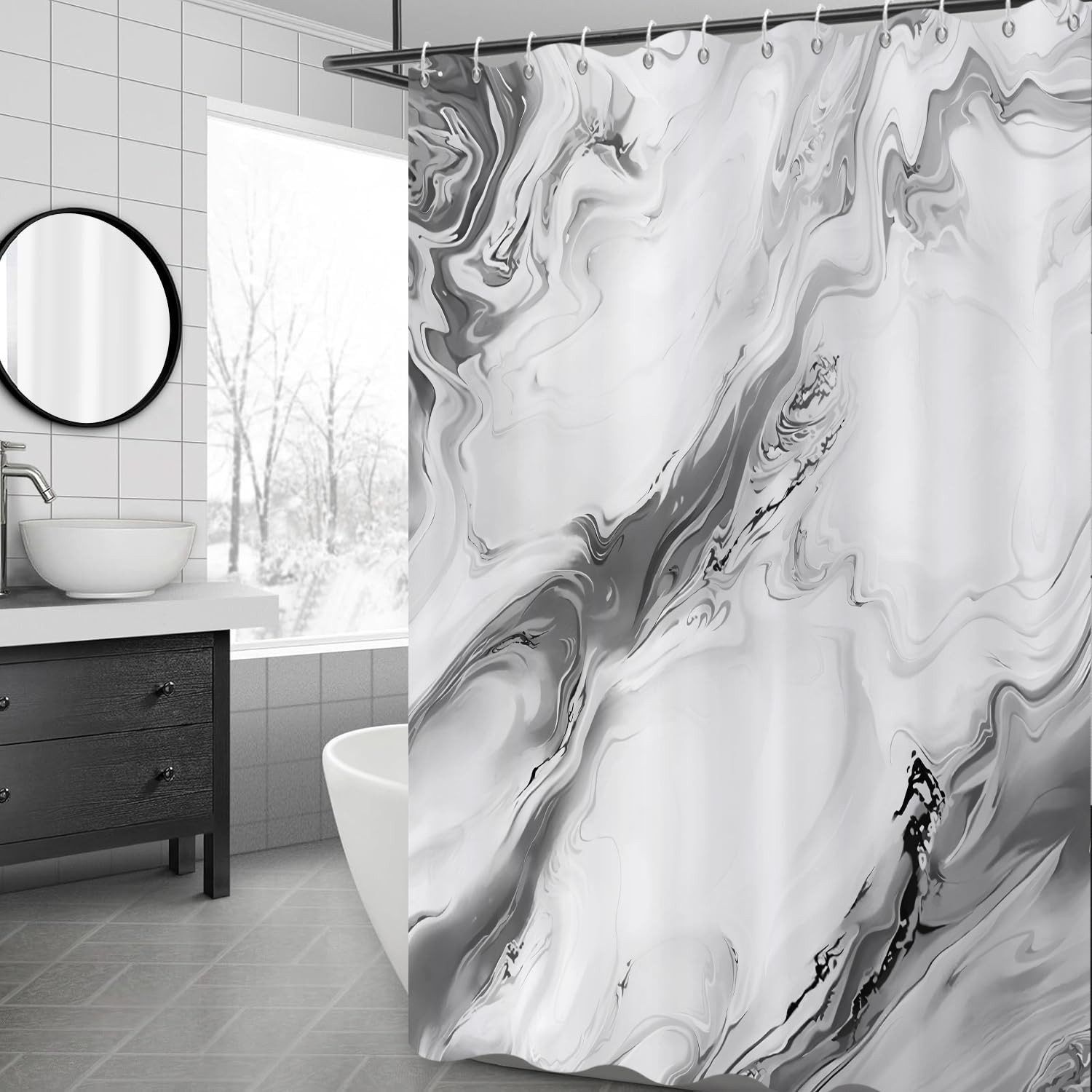 Agger Duschvorhang Modern – Abstrakt Marmor Aquarell Design, Wasserdicht & Waschbar Breite 180 cm (1-tlg), Badvorhang für Dusche & Badewanne