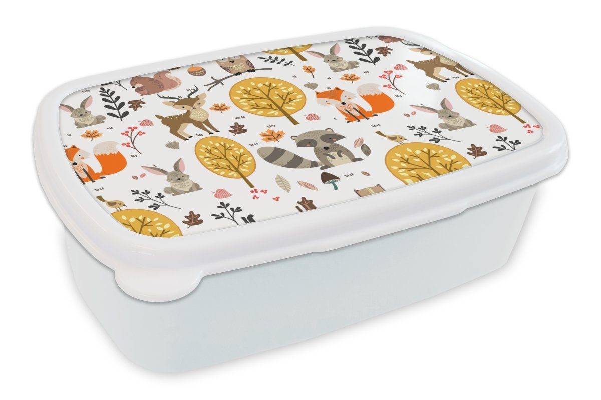 MuchoWow Lunchbox Design - Tiere - Wald, Kunststoff, (2-tlg), Brotbox für Kinder und Erwachsene, Brotdose, für Jungs und Mädchen weiß