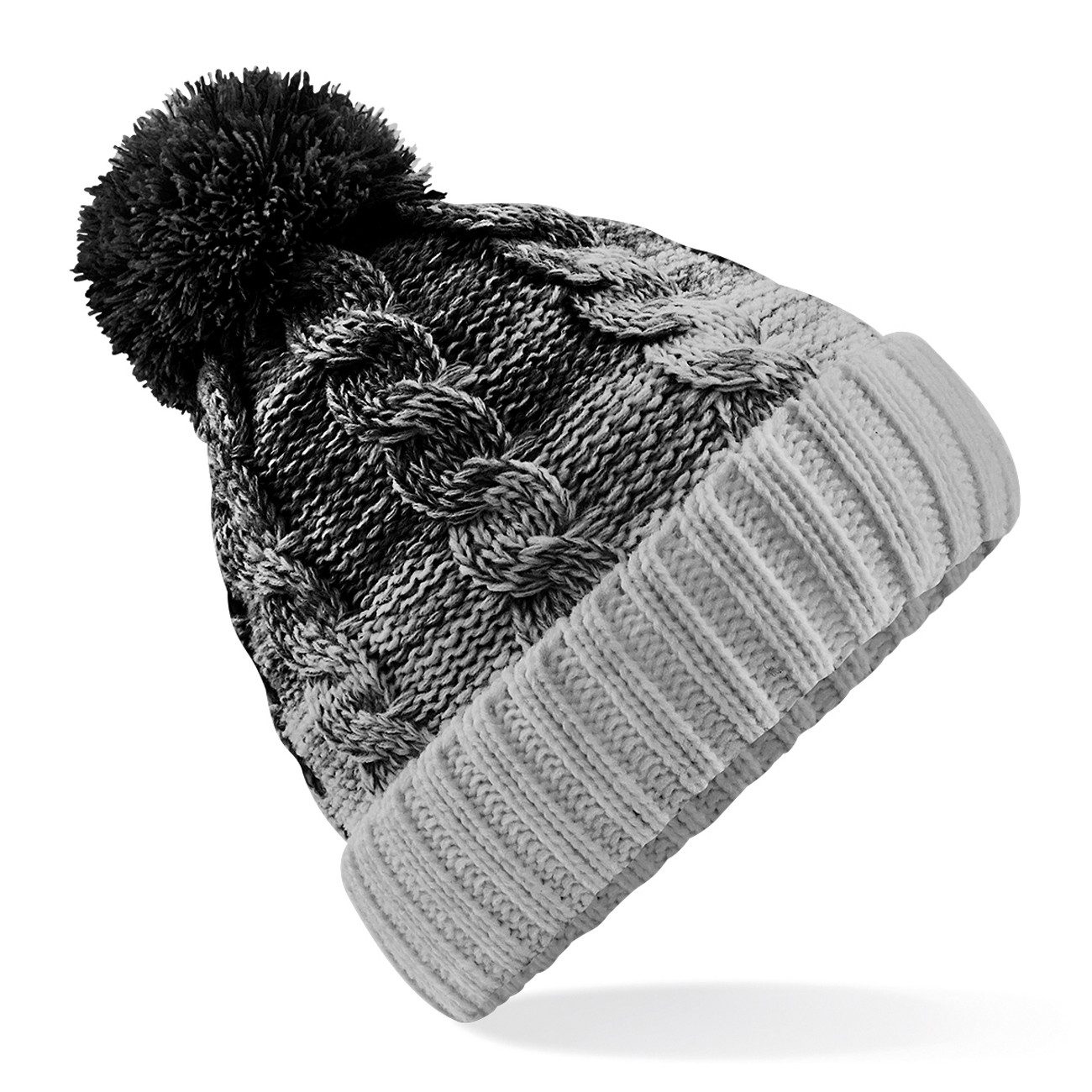 Beechfield® Bommelmütze modische Damen Mütze / Wintermütze / Bommelmütze / Strickmütze Innenfutter - Schweres Mehrfachgarn im Zopfmuster-Design