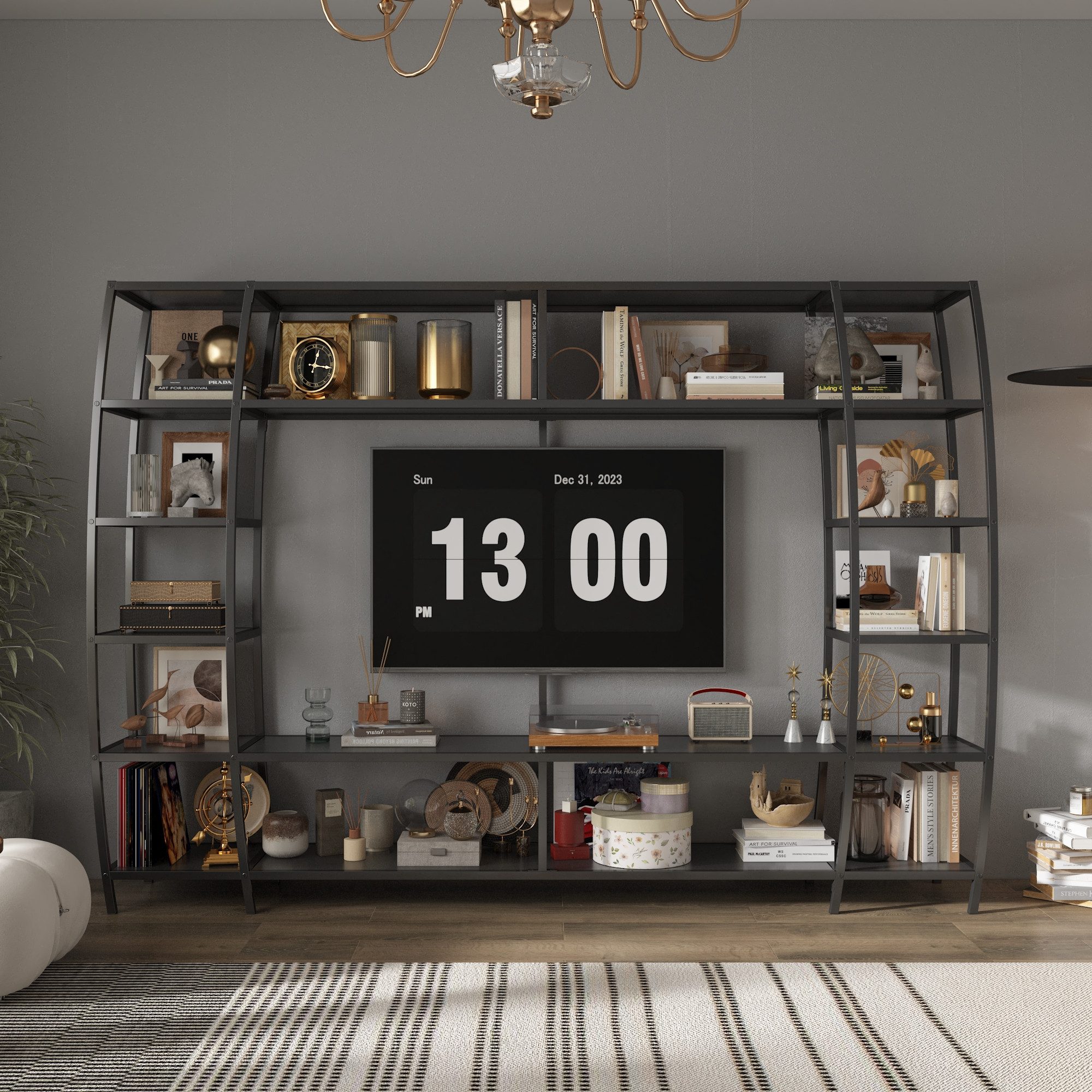 FUFU&GAGA TV-Wand Großes TV-Schrank, 217x35x150cm, schwarz, Eisen+MDF günstig online kaufen