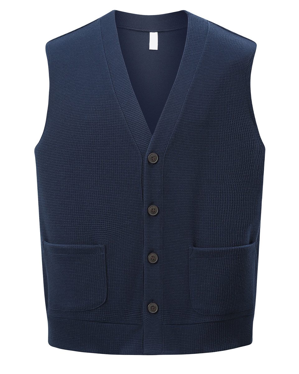 Allthemen Strickweste Herren ärmellose Strickweste mit V-Ausschnitt Waffelmuster, Taschen