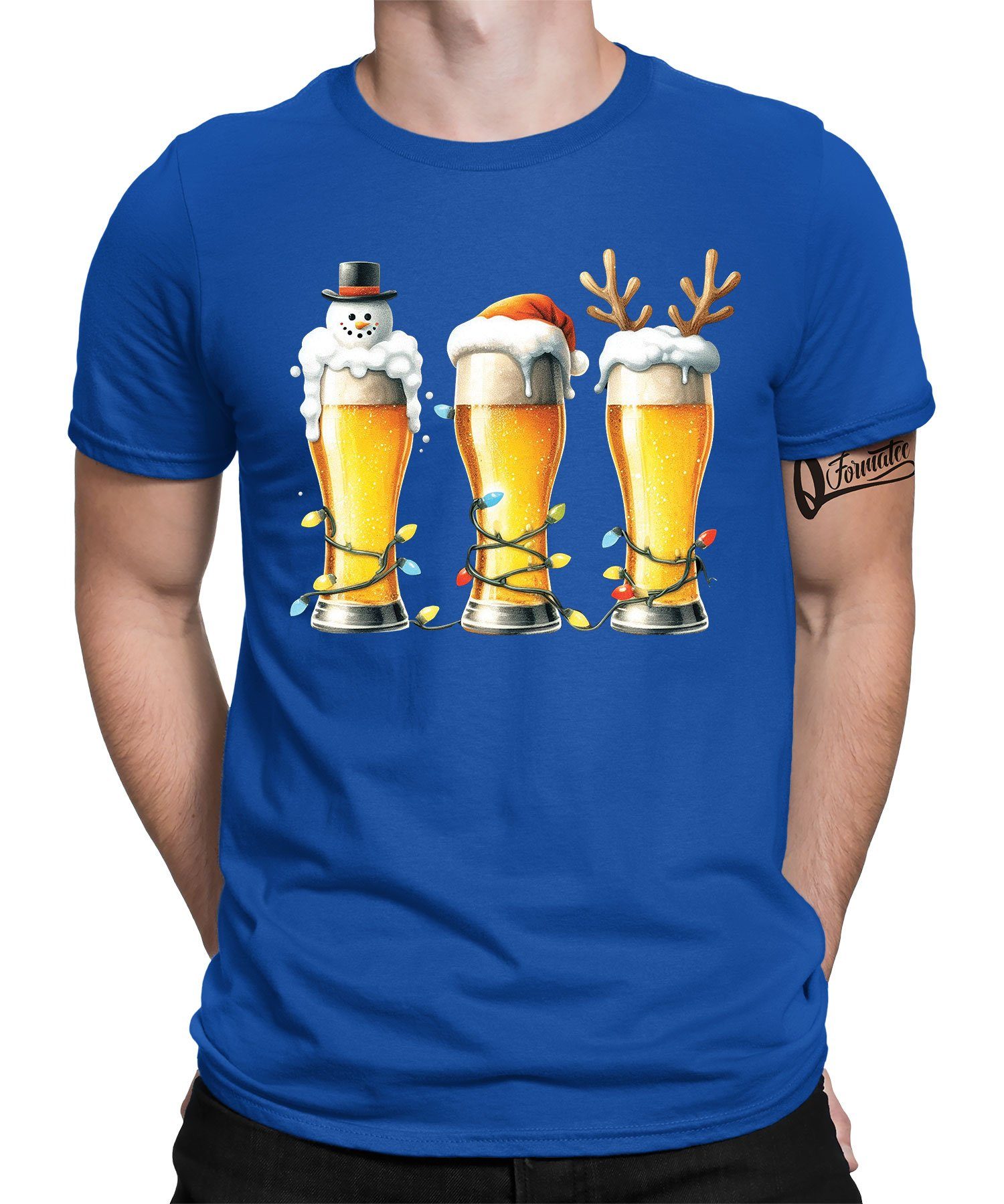 Quattro Formatee Kurzarmshirt Bier Bierliebhaber - Weihnachten Nikolaus Weihnachtsgeschenk Herren (1-tlg) Blau