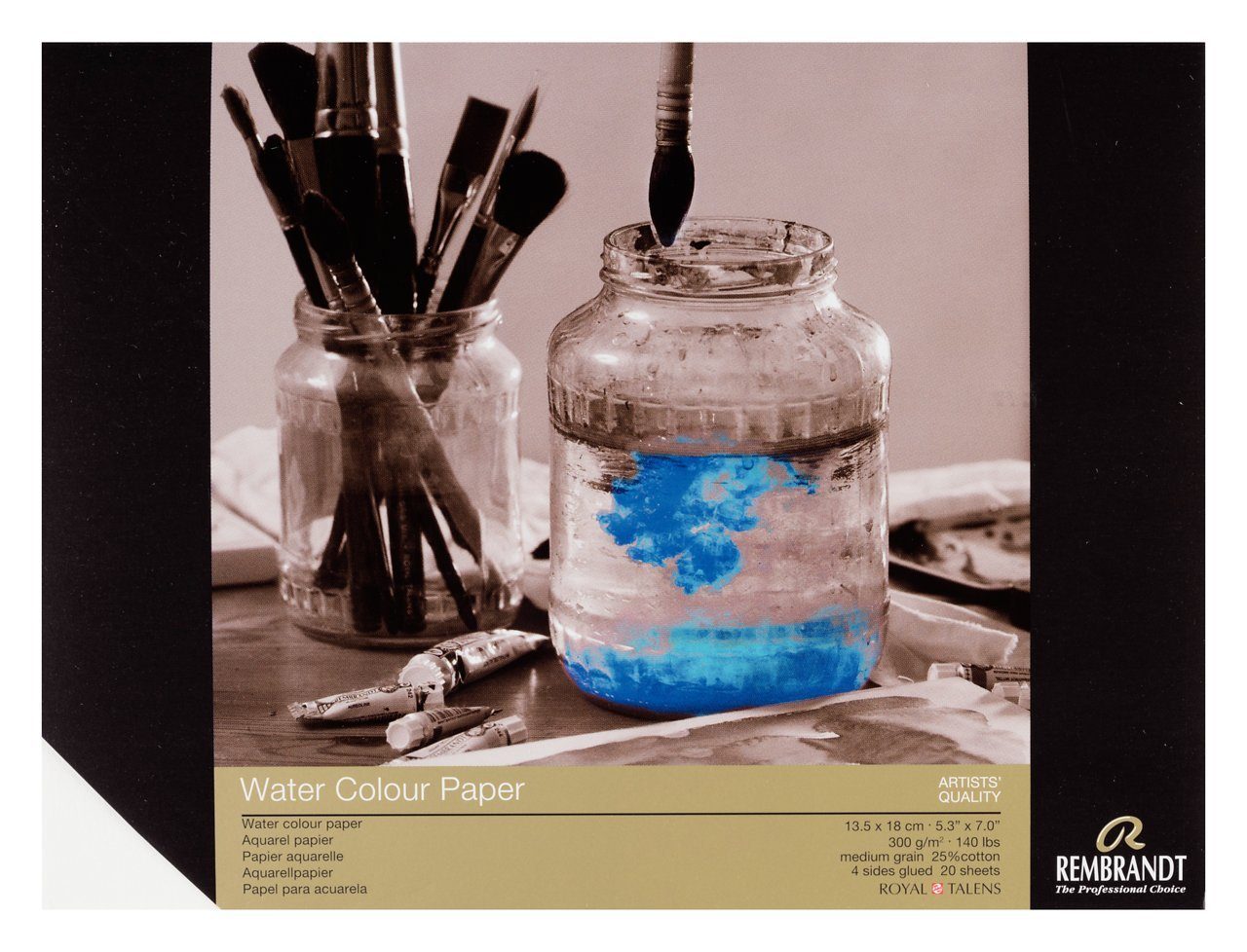 Talens Aquarellblock Rembrandt Aquarellpapier (25 % Baumwolle), 13,5 x 18 cm