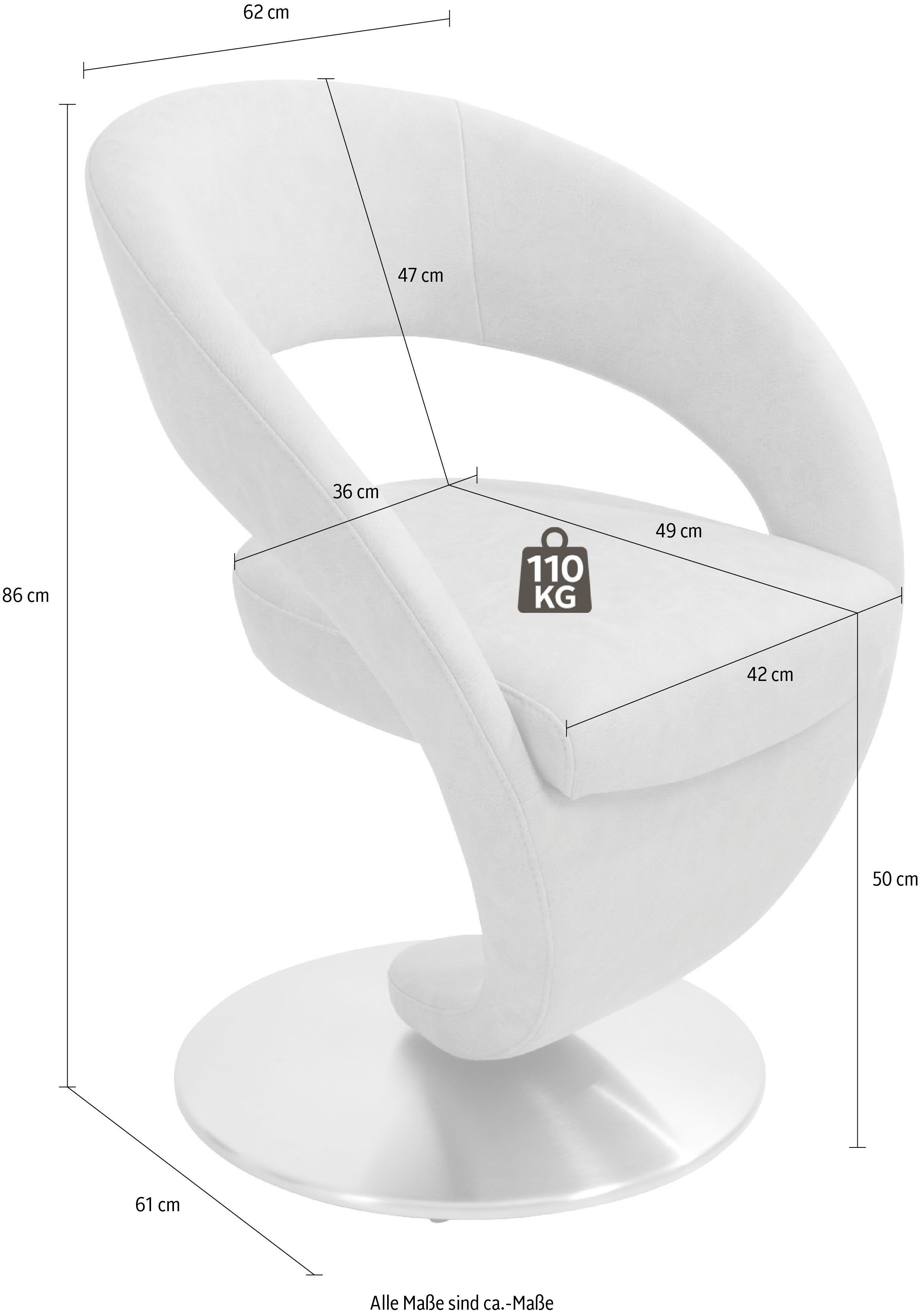 K+W Komfort & Wohnen Drehstuhl hellgrau Design-Drehstuhl, schwarzer Drehteller Wave