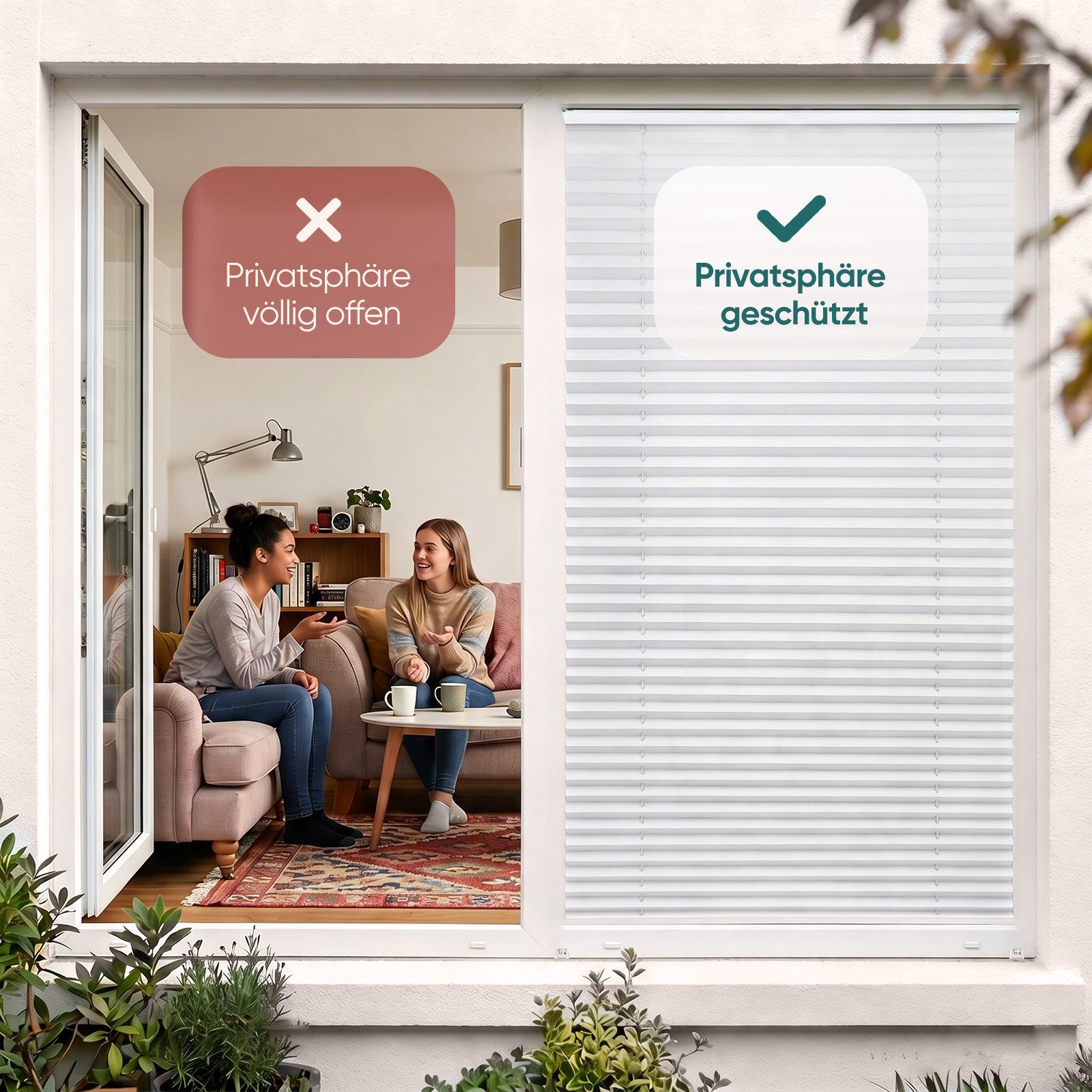 Sekey Plissee Plissee ohne Bohren Plissee für Fenster&Tür Lichtschutz Rollo Klemmfix, Faltrollo Mit oder ohne Bohren, Klemmfix, blickdicht, ohne Bohren, verspannt, Klemmfix, 80cm x 100cm Weiß