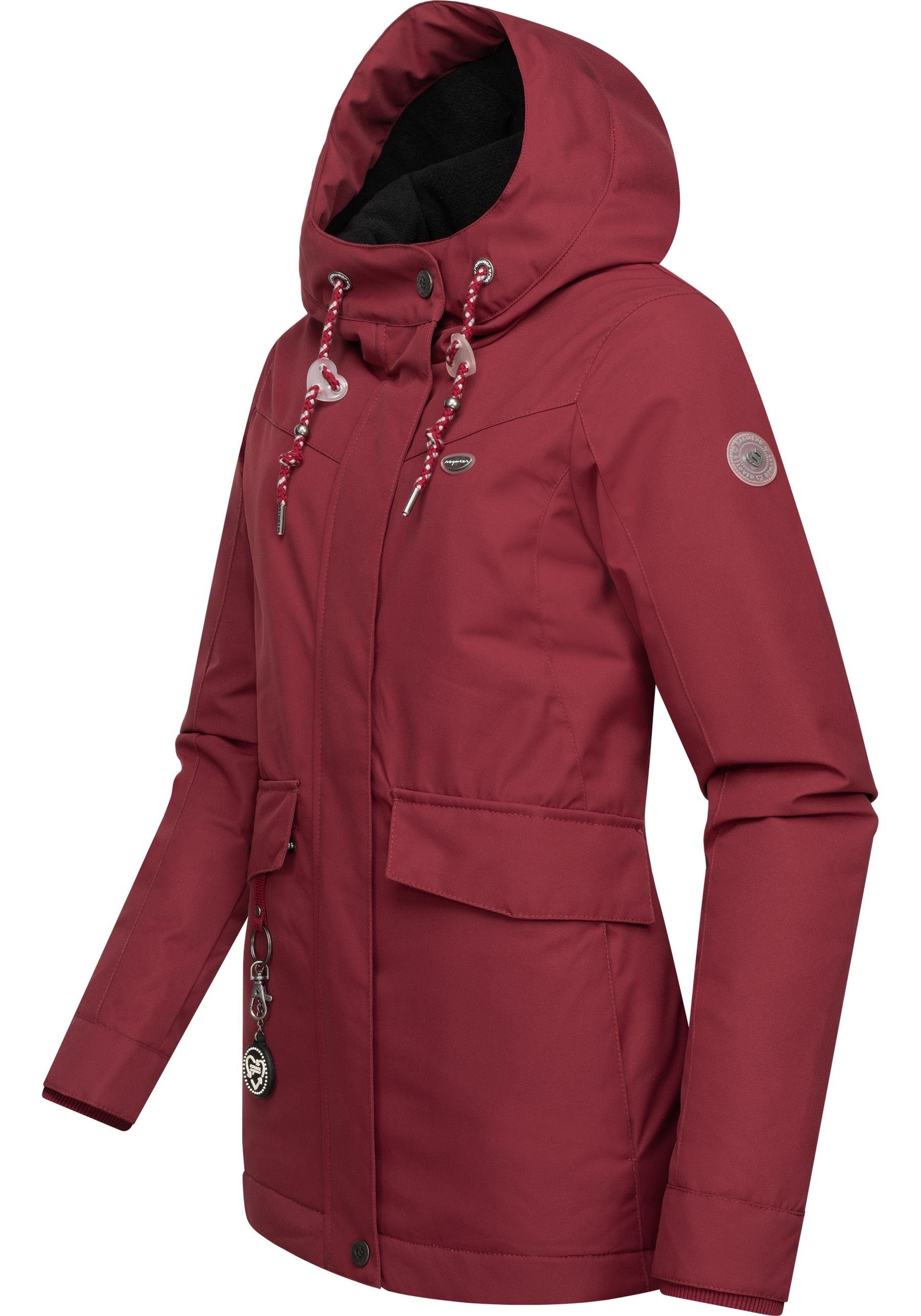 Ragwear Winterjacke weinrot recycelten Intl. gefütterte Jazmin Materialien Remake aus Outdoorjacke II