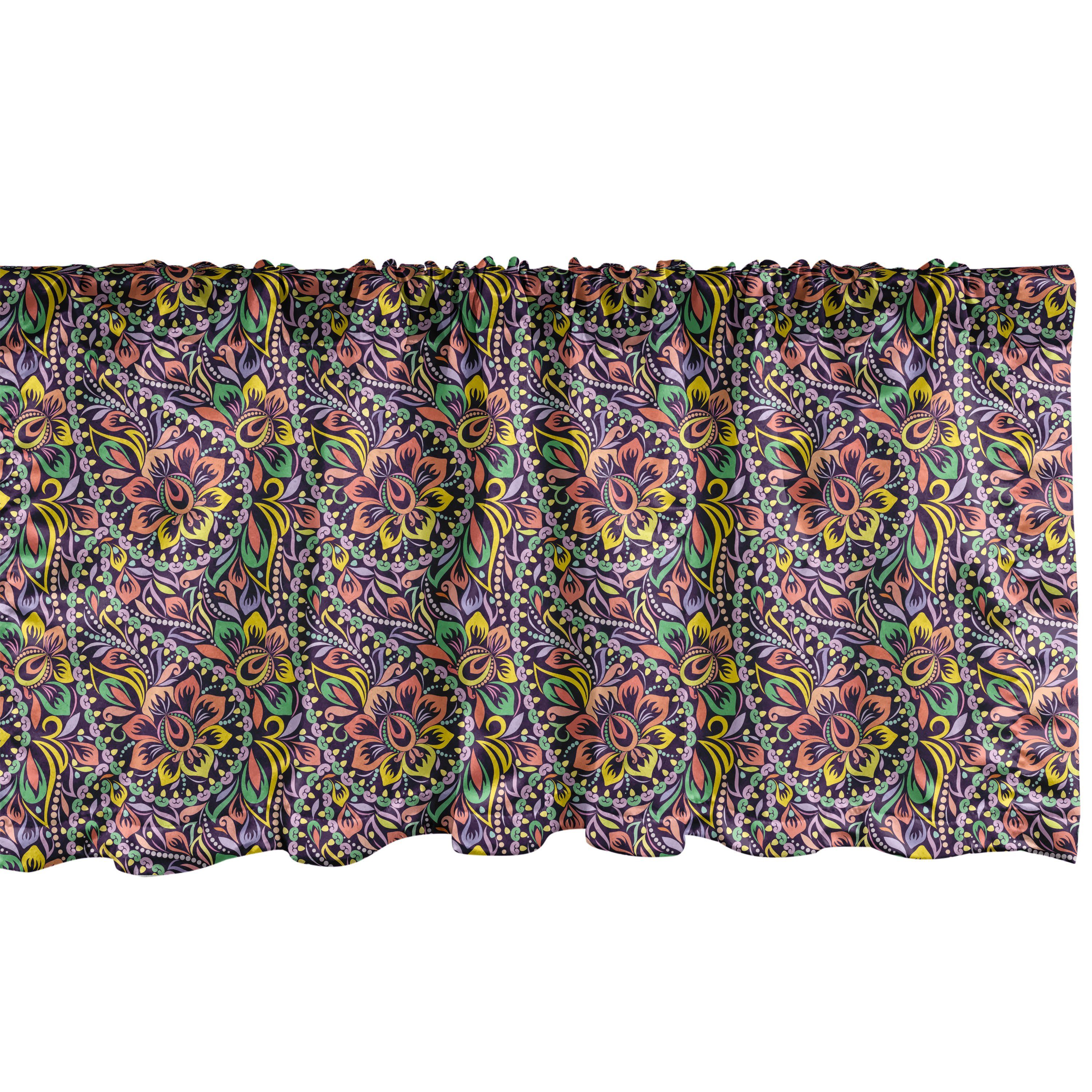 Scheibengardine Vorhang Volant für Küche Schlafzimmer Dekor mit Stangentasche, Abakuhaus, Microfaser, Blumen Bunte Paisley-Verzierungen