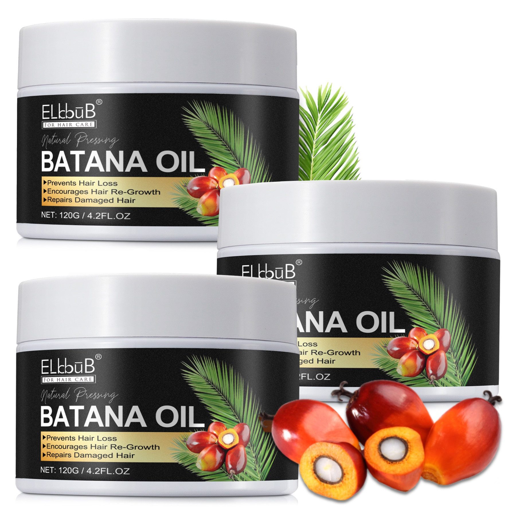 P-Beauty Cosmetic Accessories Haaröl Batana Öl für Haare Haarwachstum Gesicht Haut Nägel Vegan 120g, 3-tlg., 100% natürliche Inhaltsstoffe, Alkoholfrei, Ammoniakfrei