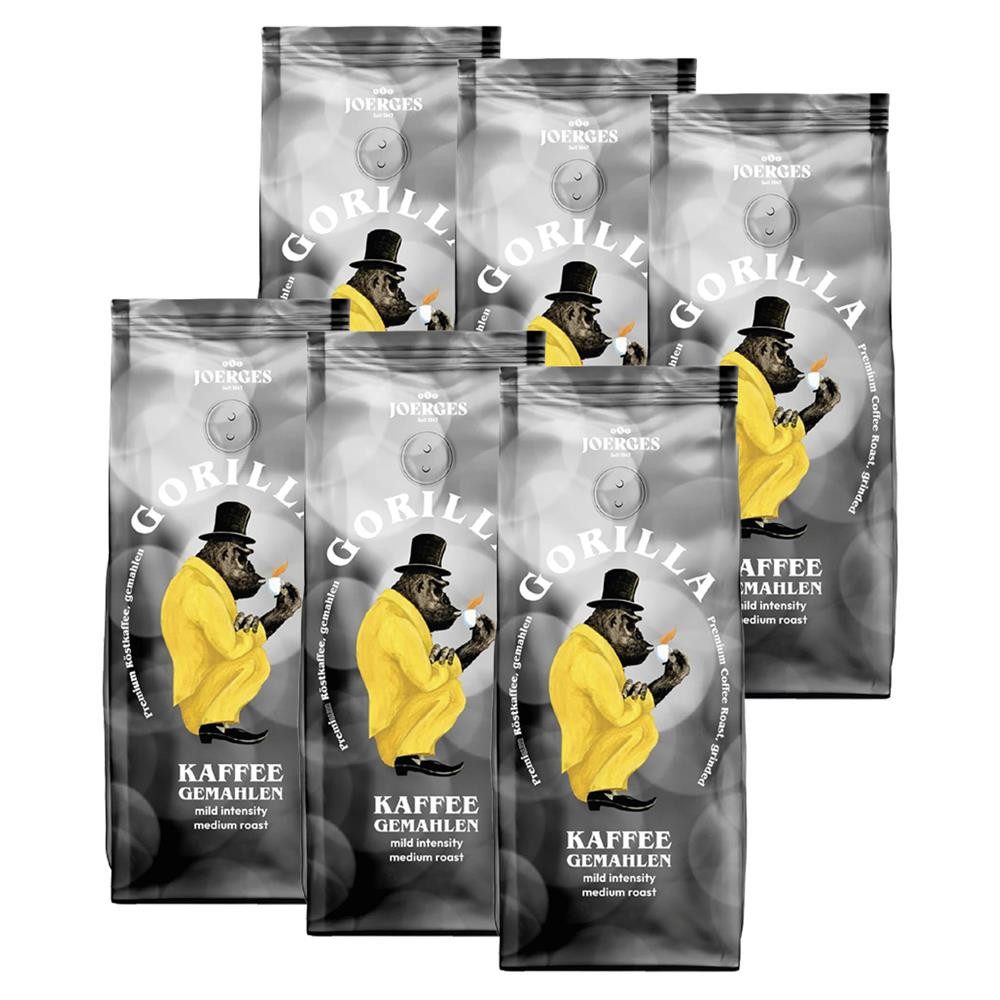 Gorilla Kaffee Joerges Kaffee gemahlen mild Kaffeepulver, 6 x 500 g, milder & ausgewogener Geschmack mit sanfter Säure