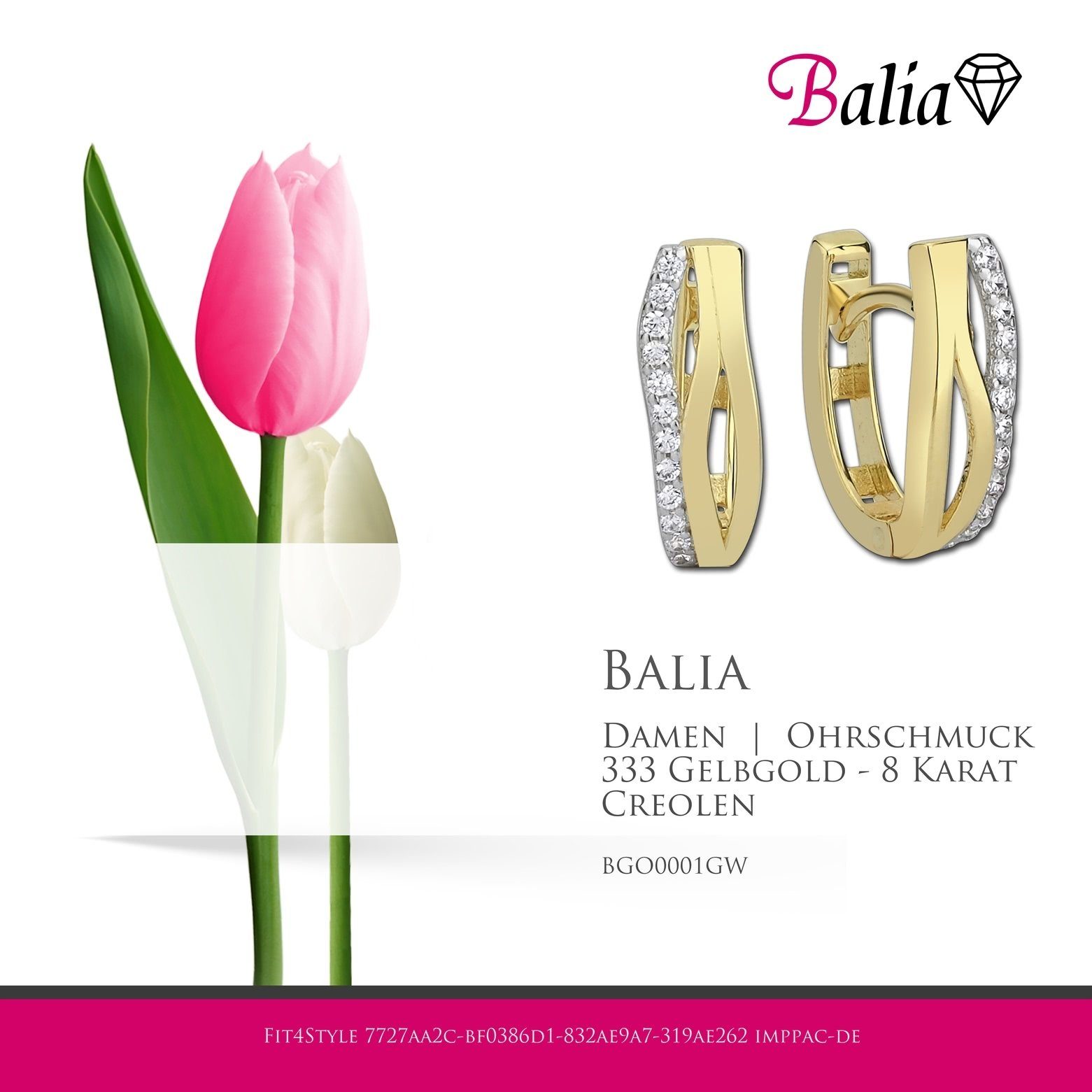 Balia Paar Creolen Farbe: Damen Gold gold (Creolen), 333 aus Creolen Wellen Gelbgold Karat, Balia für 8K 8 weiß, - Creolen Damen