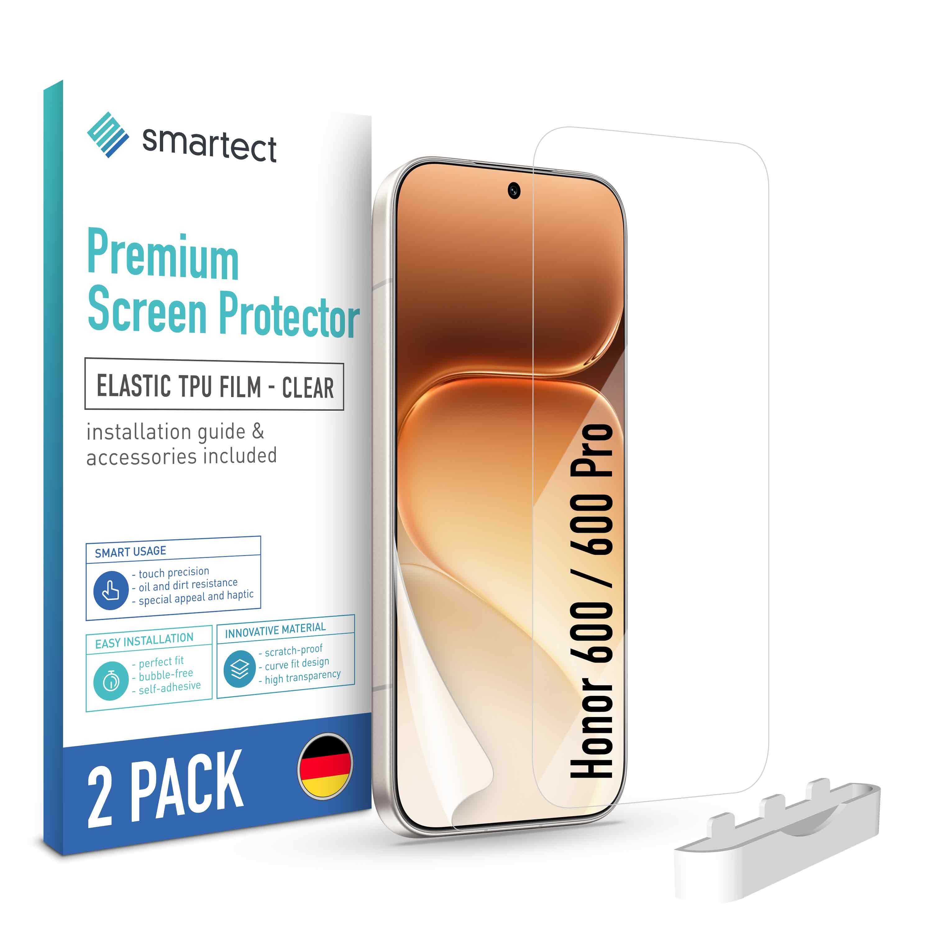 smartect Displayschutzfolie 2X TPU Schutzfolie Klar für Honor 600 / 600 Pro für Honor 600 / 600 Pro, Set, 2 Stück, Ultra-klar, Kratzfest, Blasenfrei, Oleophob, Fingerabdruck kompatibel